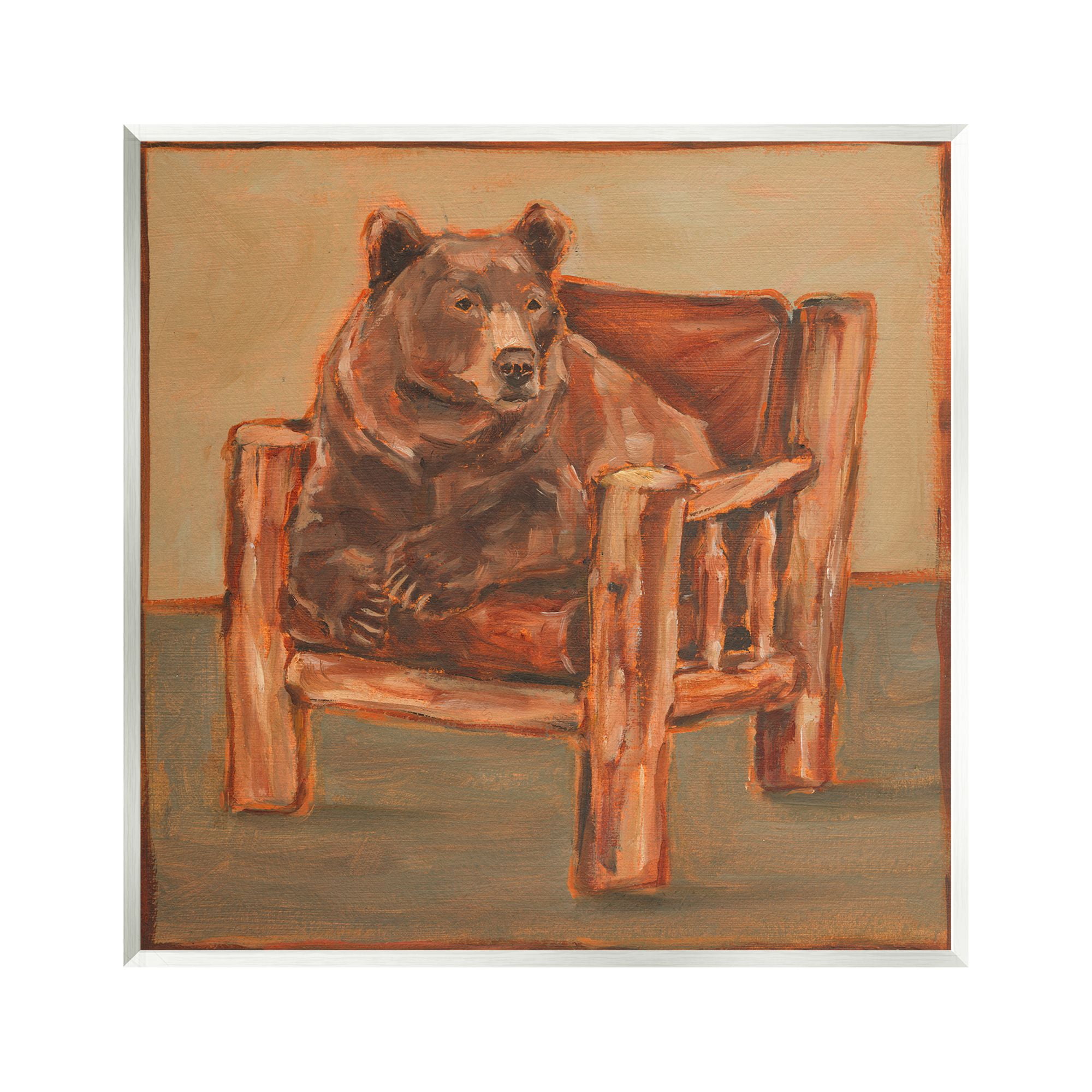 Stupell Industries Bear in Rustic Chair Animals & Insects Painting Unframed Art Print Wall Art, 12 x 12