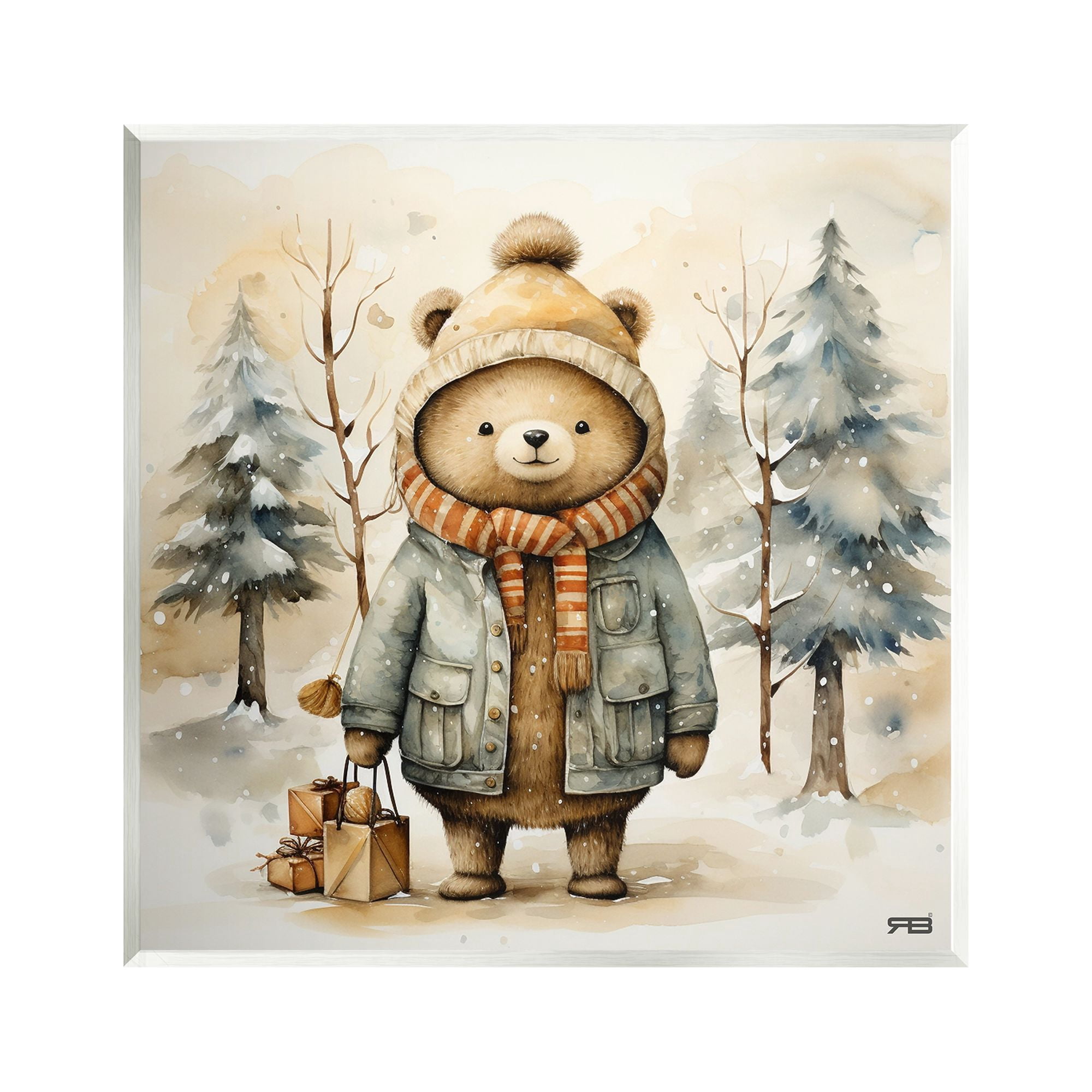 Stupell Industries Bear in Snowy Forest Animals & Insects Painting Unframed Art Print Wall Art, 12 x 12