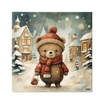 Stupell Industries Bear in Snowy Winter Village Animals & Insects Painting Gallery Wrapped Canvas Art Print Wall Art, 17 x 17