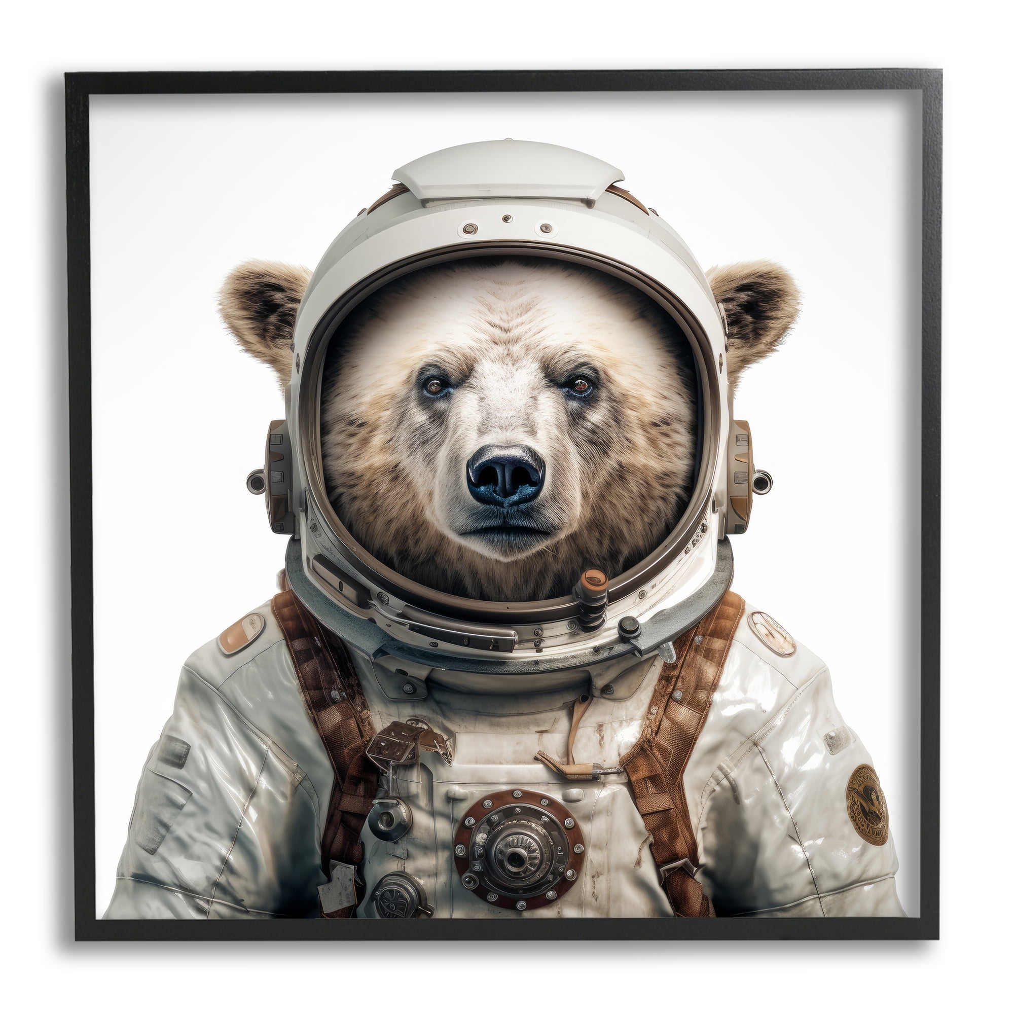 Stupell Industries Bear in Space Suit Animals & Insects Painting Black Framed Art Print Wall Art, 12 x 12