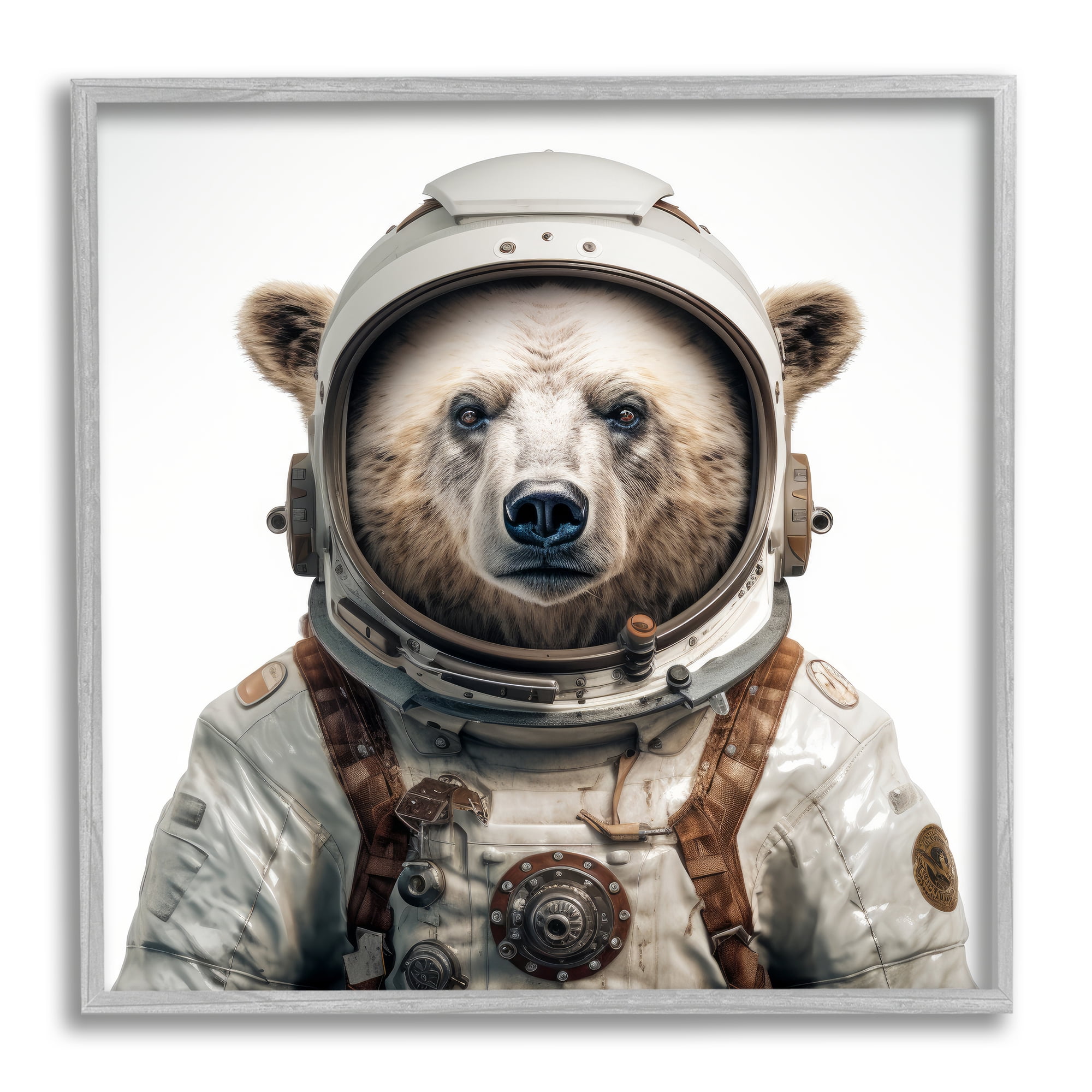 Stupell Industries Bear in Space Suit Animals & Insects Painting Gray Framed Art Print Wall Art, 17 x 17