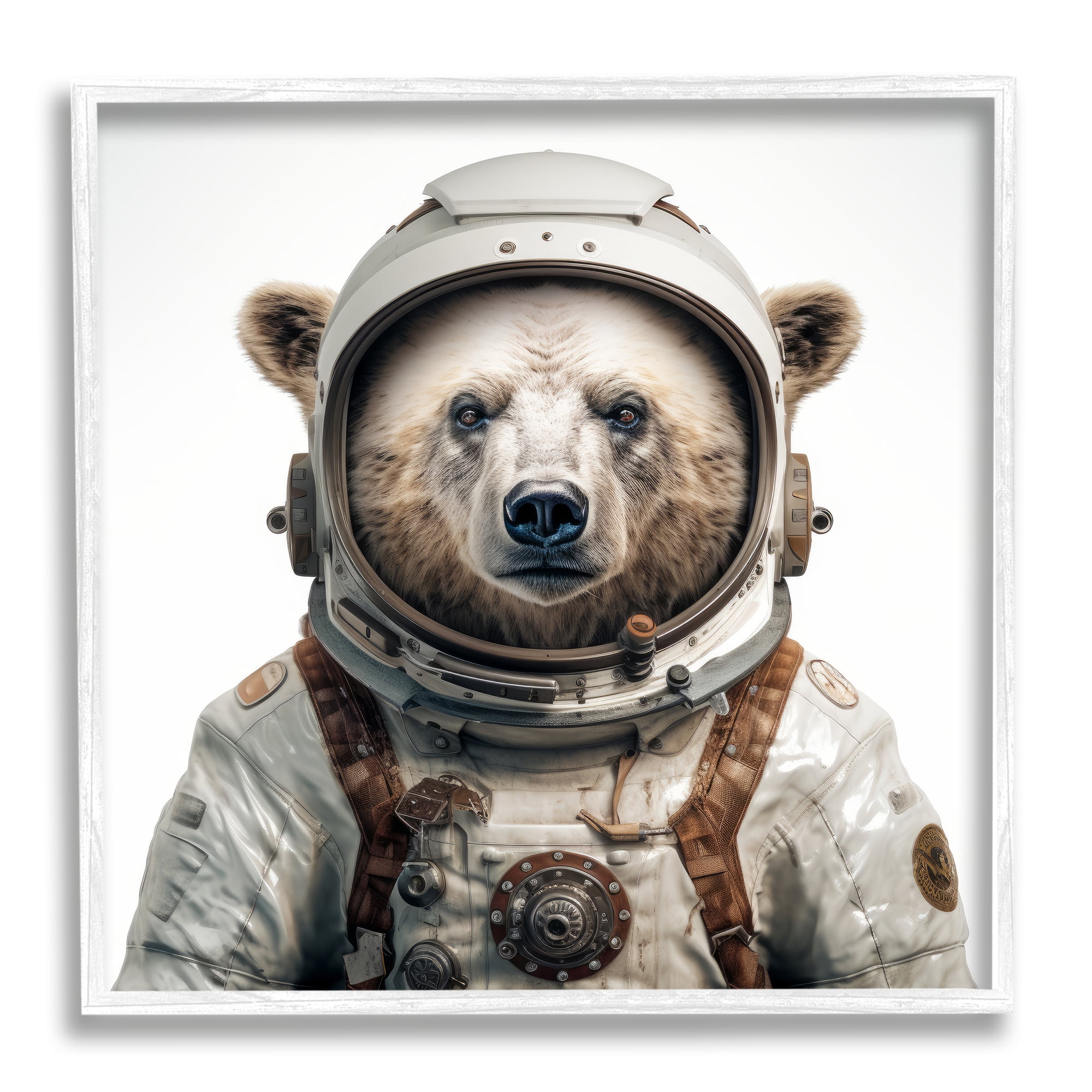Stupell Industries Bear in Space Suit Animals & Insects Painting White Framed Art Print Wall Art, 17 x 17