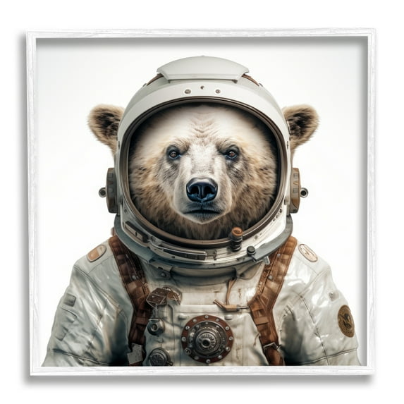 Stupell Industries Bear in Space Suit Animals & Insects Painting White Framed Art Print Wall Art, 24 x 24