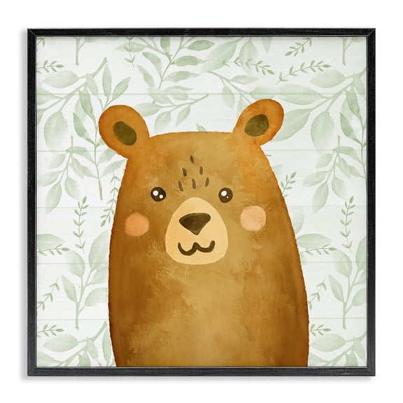 Stupell Industries Bear on Botanicals Whimsy Animals Painting Black Framed Art Print Wall Art, 17 x 17