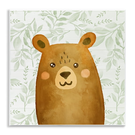 Stupell Industries Bear on Botanicals Whimsy Animals Painting Unframed Art Print Wall Art, 12 x 12