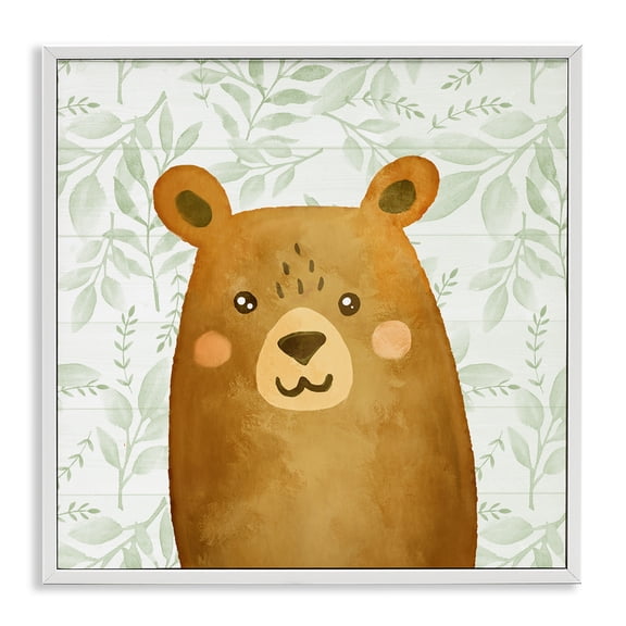 Stupell Industries Bear on Botanicals Whimsy Animals Painting White Framed Art Print Wall Art, 12 x 12