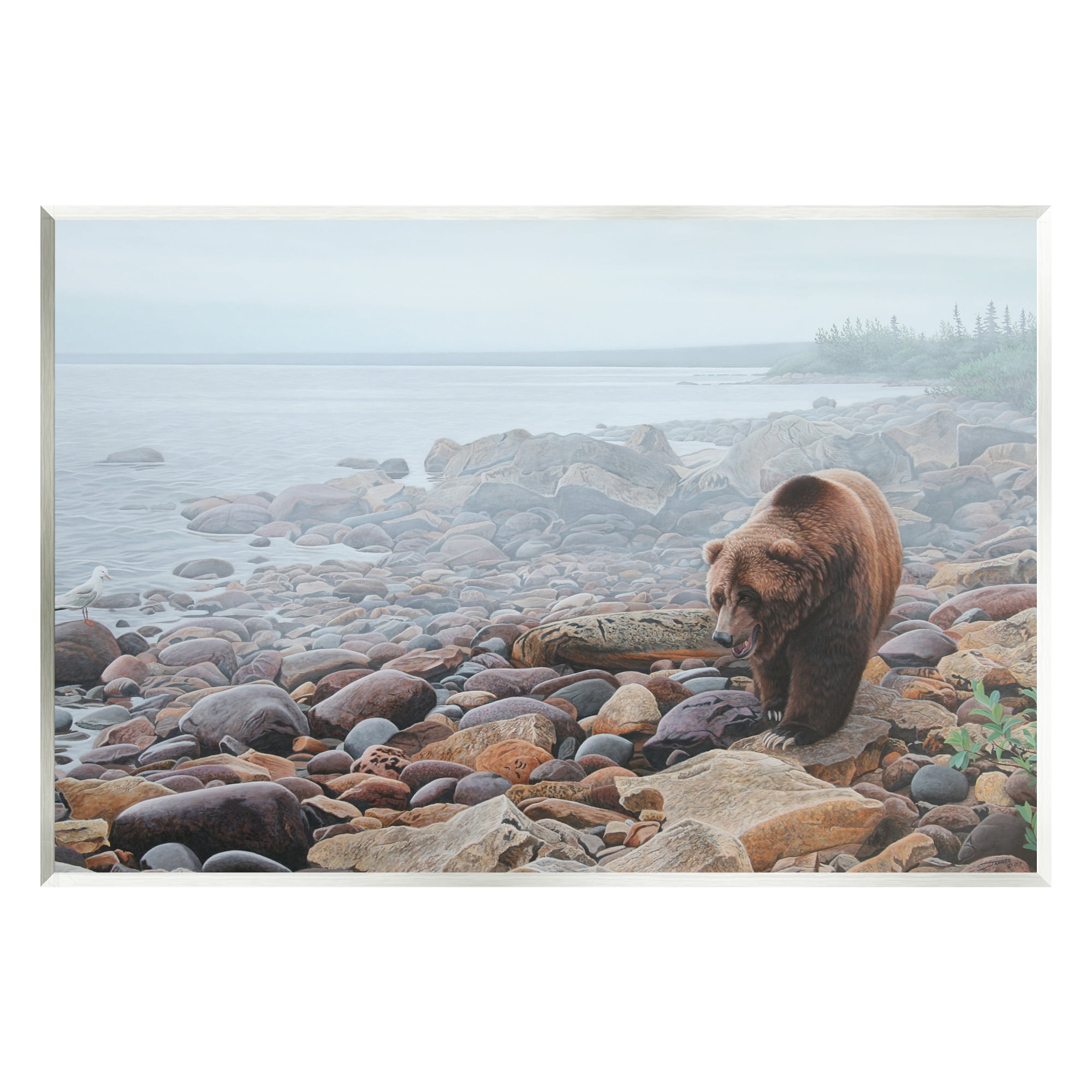 Stupell Industries Bear on Rocky Shore Nature Photography Unframed Art Print Wall Art, 19 x 13