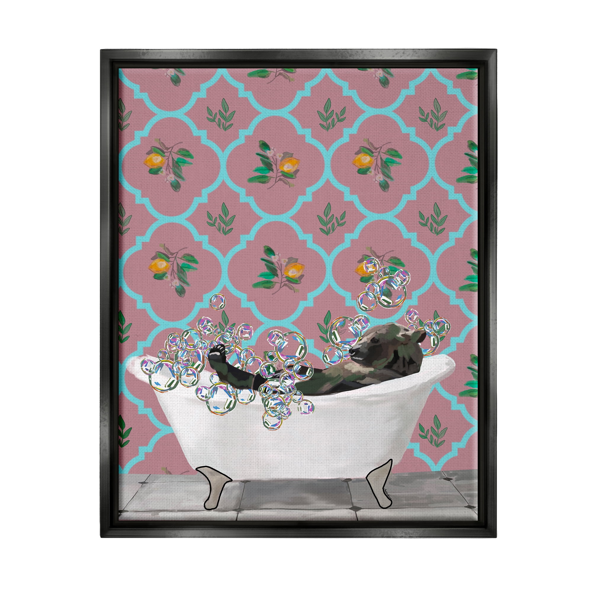 Stupell Industries Bear with Bathtub Bubbles Animals & Insects Painting Black Floater Framed Art Print Wall Art, 25 x 31