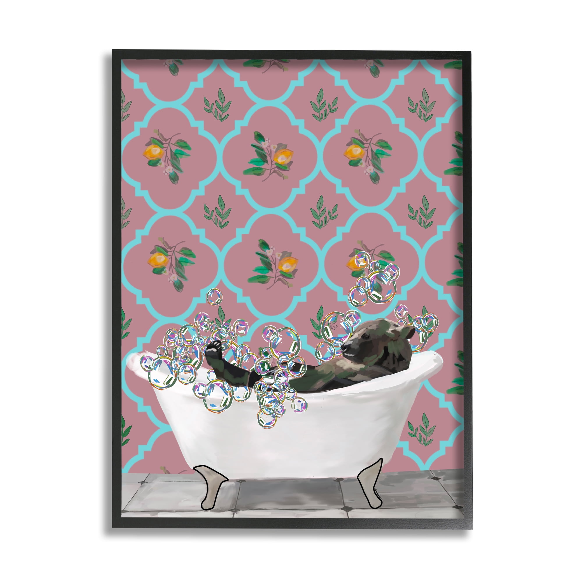 Stupell Industries Bear with Bathtub Bubbles Animals & Insects Painting Black Framed Art Print Wall Art, 24 x 30