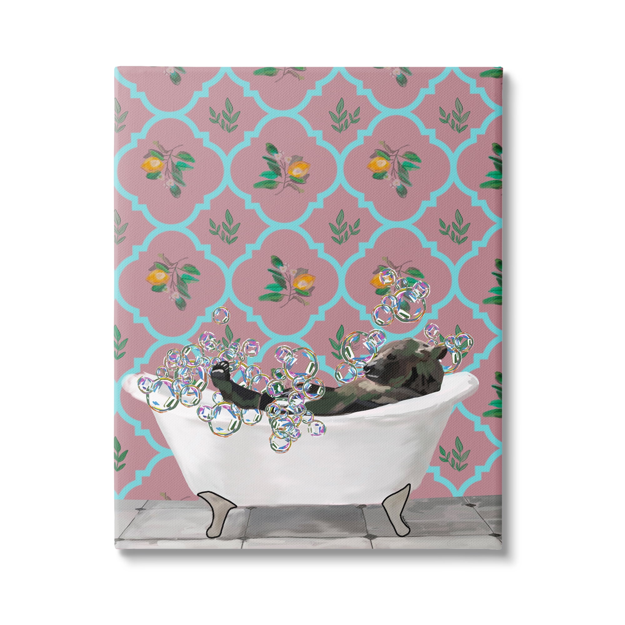 Stupell Industries Bear with Bathtub Bubbles Animals & Insects Painting Gallery Wrapped Canvas Print Wall Art, 30 x 40