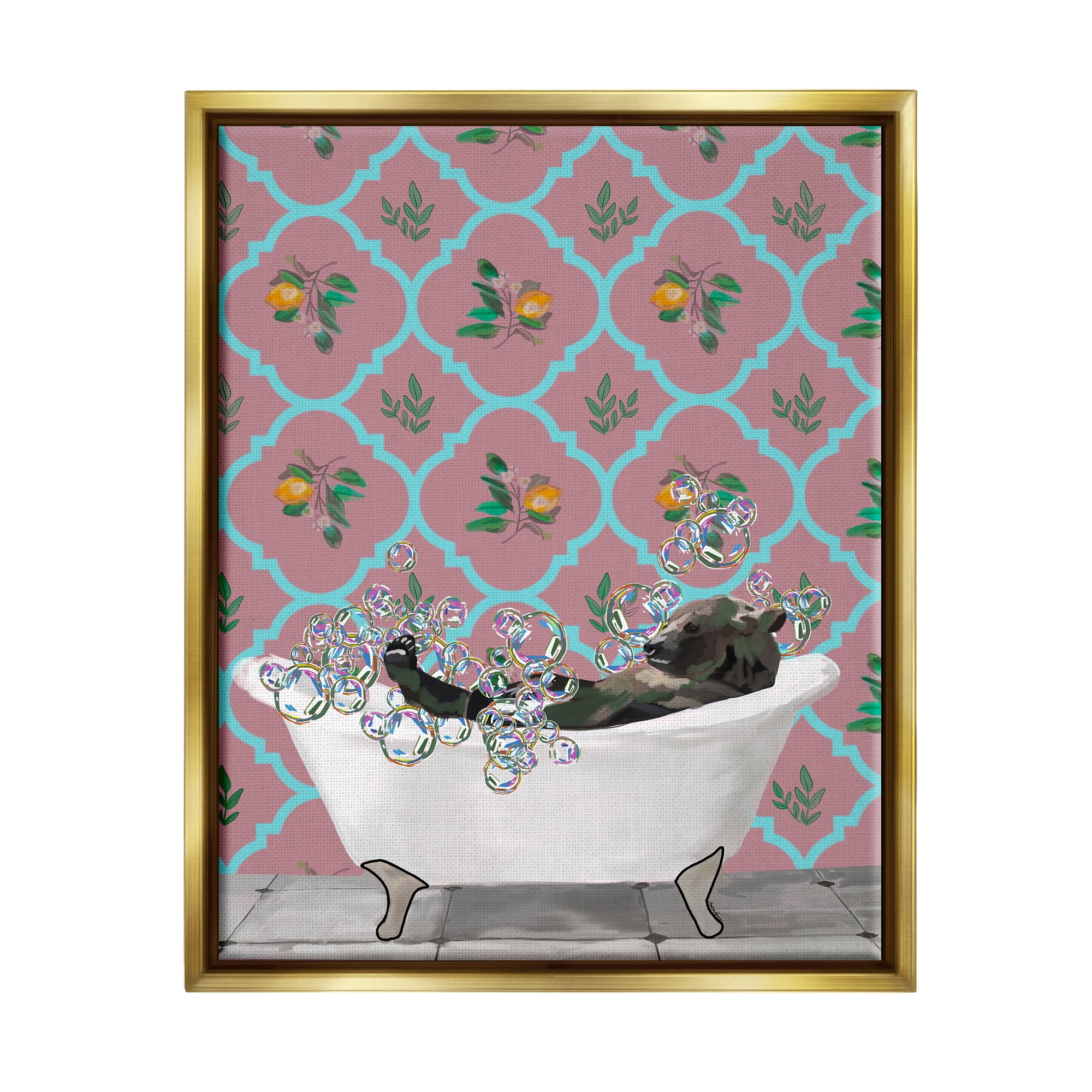 Stupell Industries Bear with Bathtub Bubbles Animals & Insects Painting Gold Floater Framed Art Print Wall Art, 25 x 31