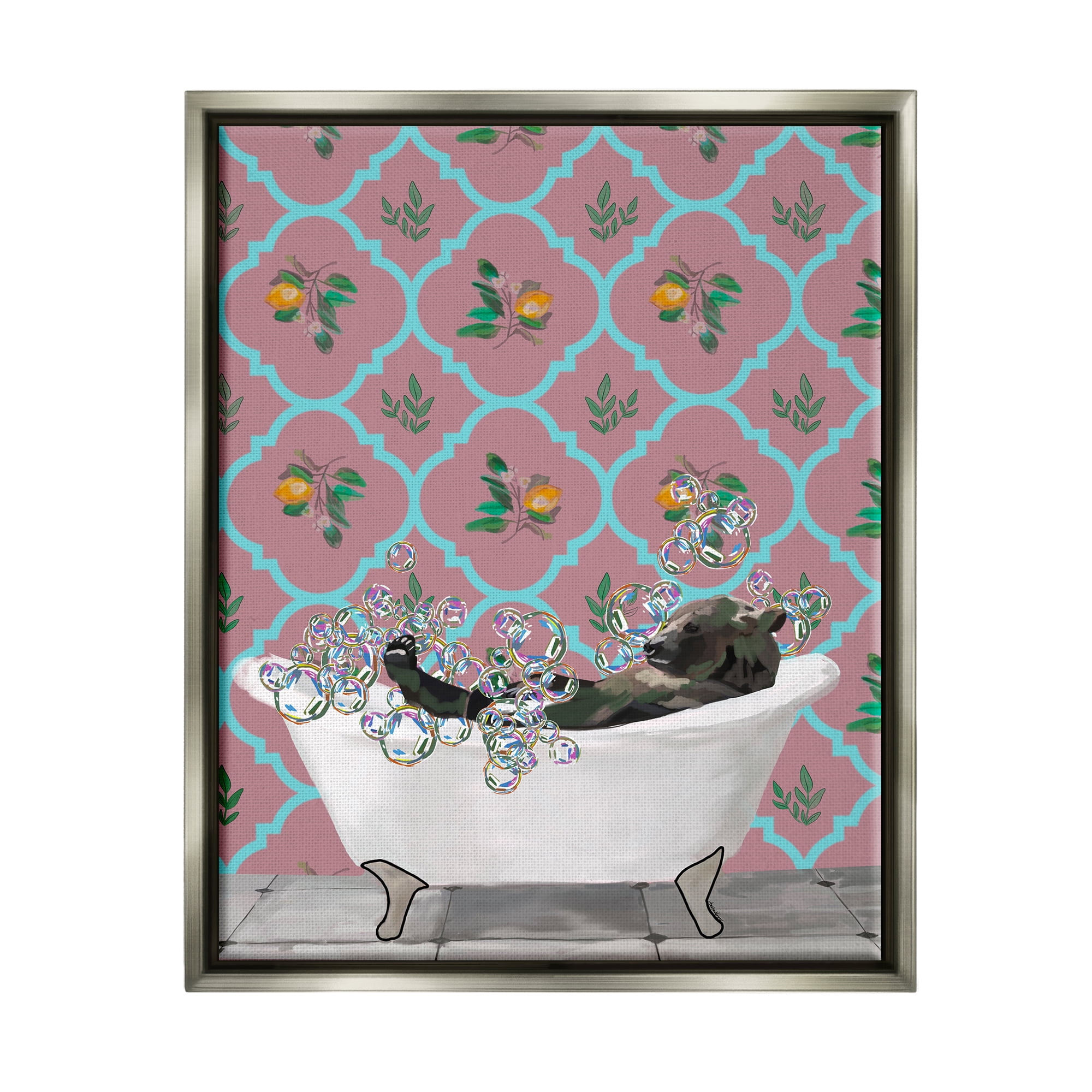 Stupell Industries Bear with Bathtub Bubbles Animals & Insects Painting Gray Floater Framed Art Print Wall Art, 25 x 31