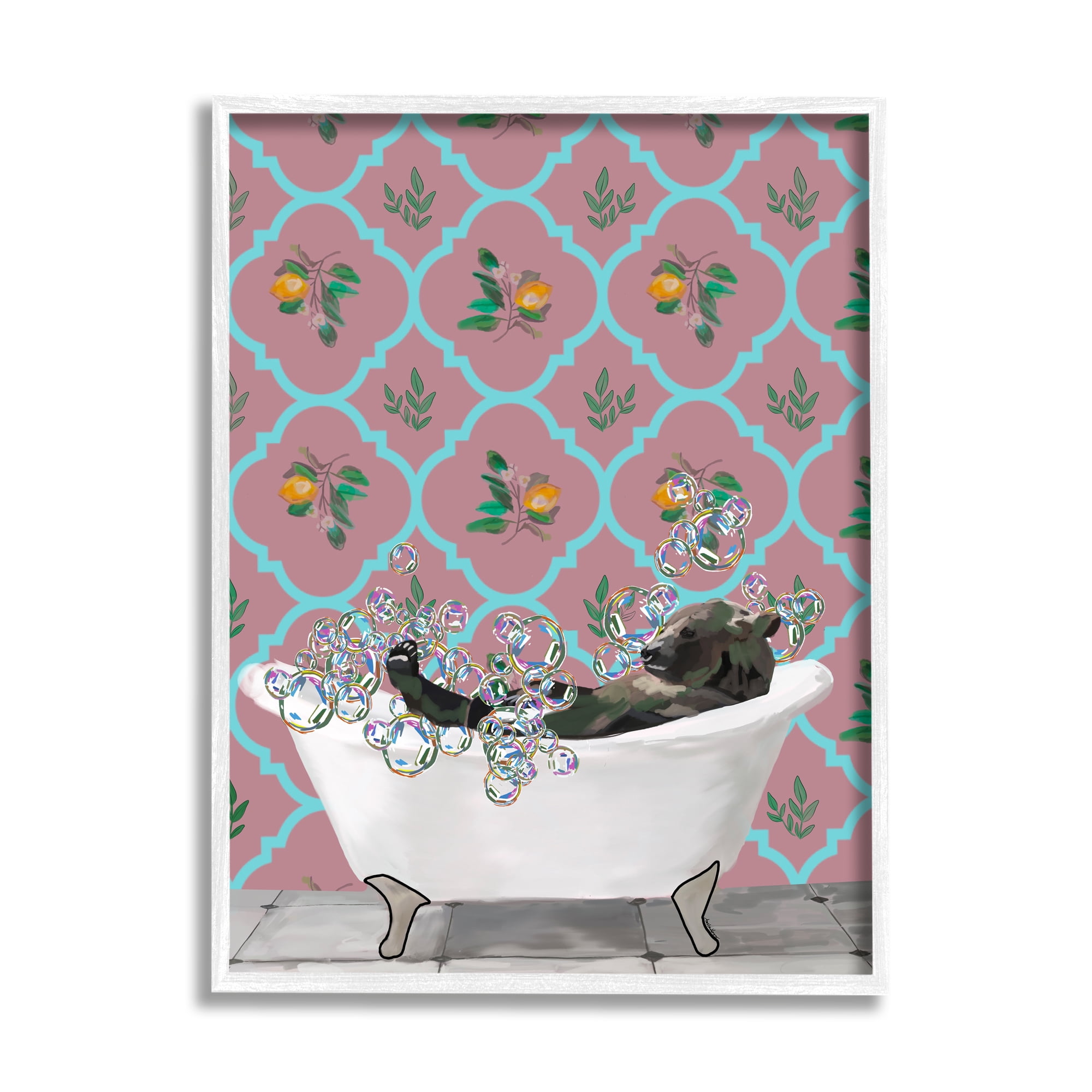 Stupell Industries Bear with Bathtub Bubbles Animals & Insects Painting White Framed Art Print Wall Art, 16 x 20