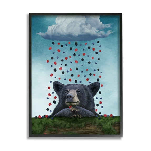 Stupell Industries Bear with Berry Cloud Animals & Insects Painting Black Framed Art Print Wall Art, 16 x 20