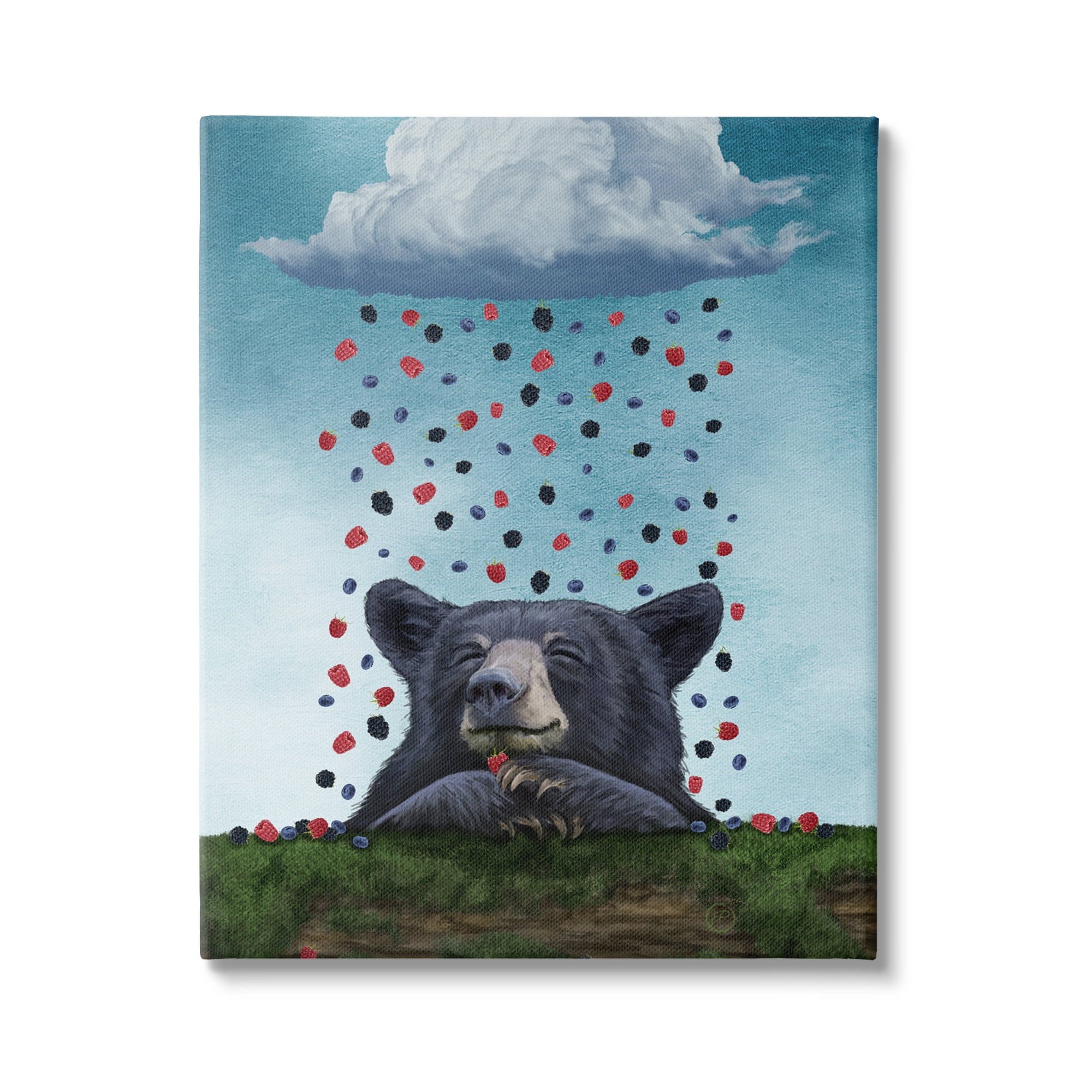 Stupell Industries Bear with Berry Cloud Animals & Insects Painting Gallery Wrapped Canvas Art Print Wall Art, 36 x 48