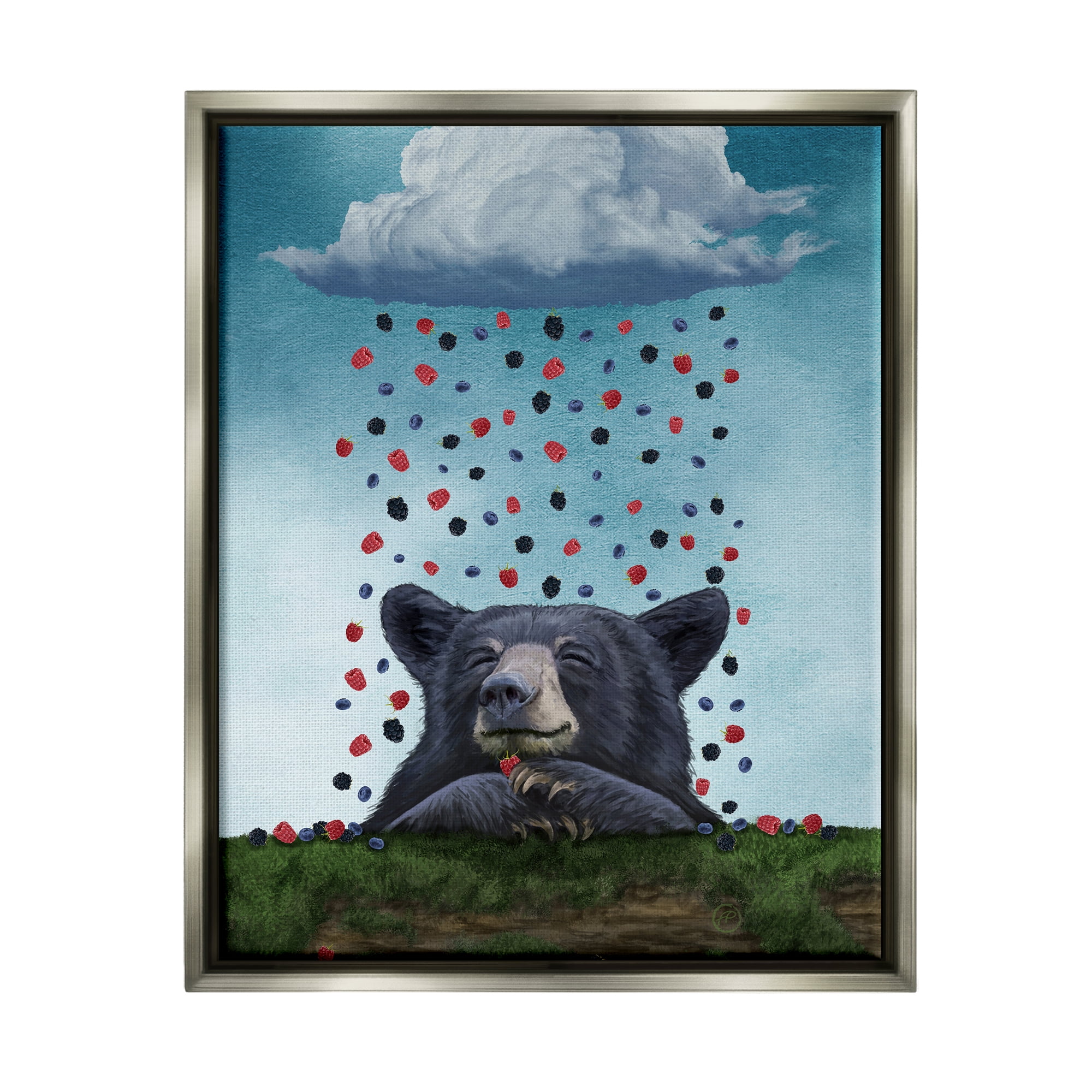 Stupell Industries Bear with Berry Cloud Animals & Insects Painting Gray Floater Framed Canvas Art Print Wall Art, 25 x 31