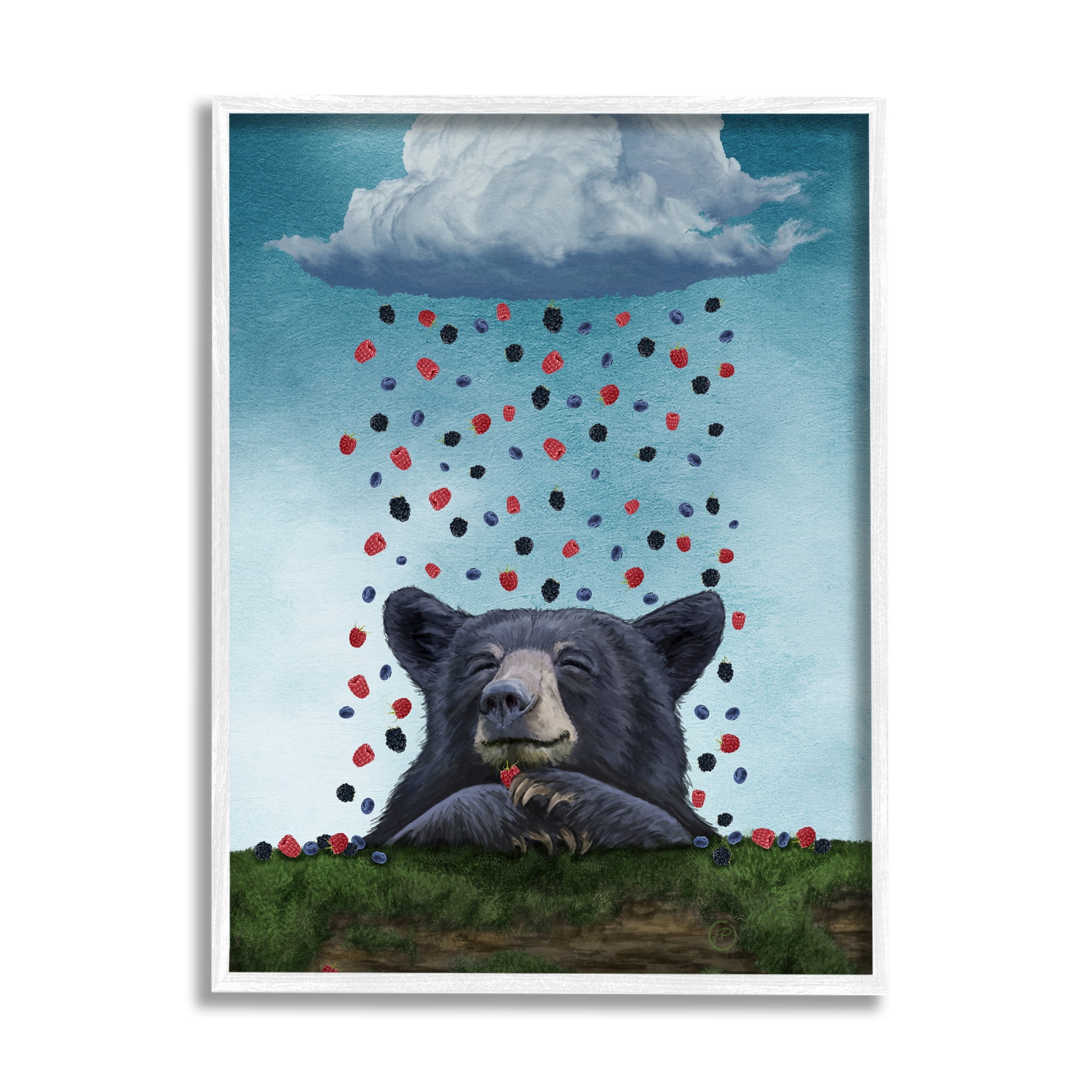 Stupell Industries Bear with Berry Cloud Animals & Insects Painting White Framed Art Print Wall Art, 11 x 14