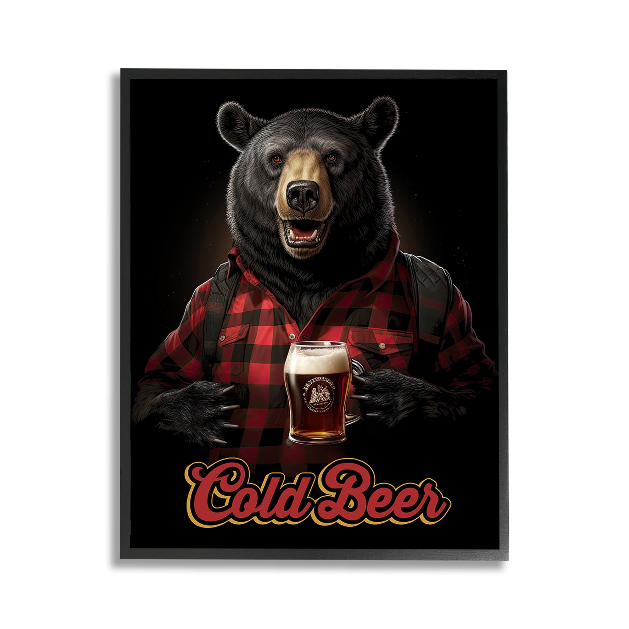 Stupell Industries Bear with Cold Beer Animals & Insects Painting Black Framed Art Print Wall Art, 11 x 14