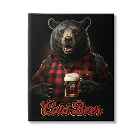 Stupell Industries Bear with Cold Beer Animals & Insects Painting Gallery Wrapped Canvas Art Print Wall Art, 16 x 20