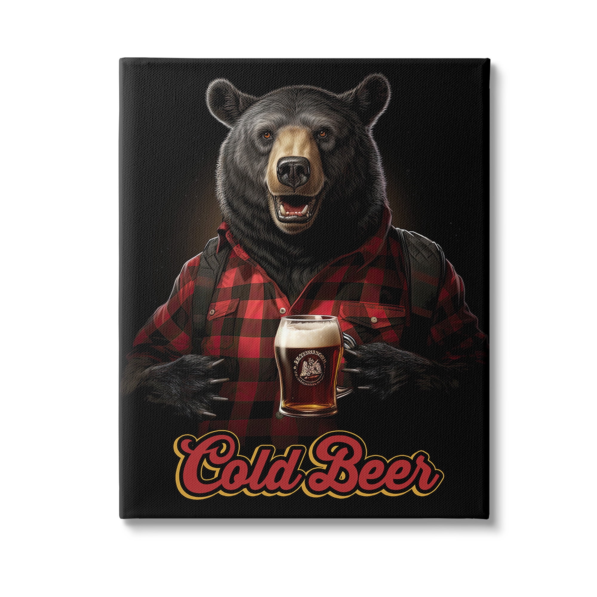 Stupell Industries Bear with Cold Beer Animals & Insects Painting Gallery Wrapped Canvas Art Print Wall Art, 36 x 48