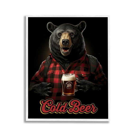 Stupell Industries Bear with Cold Beer Animals & Insects Painting White Framed Art Print Wall Art, 11 x 14