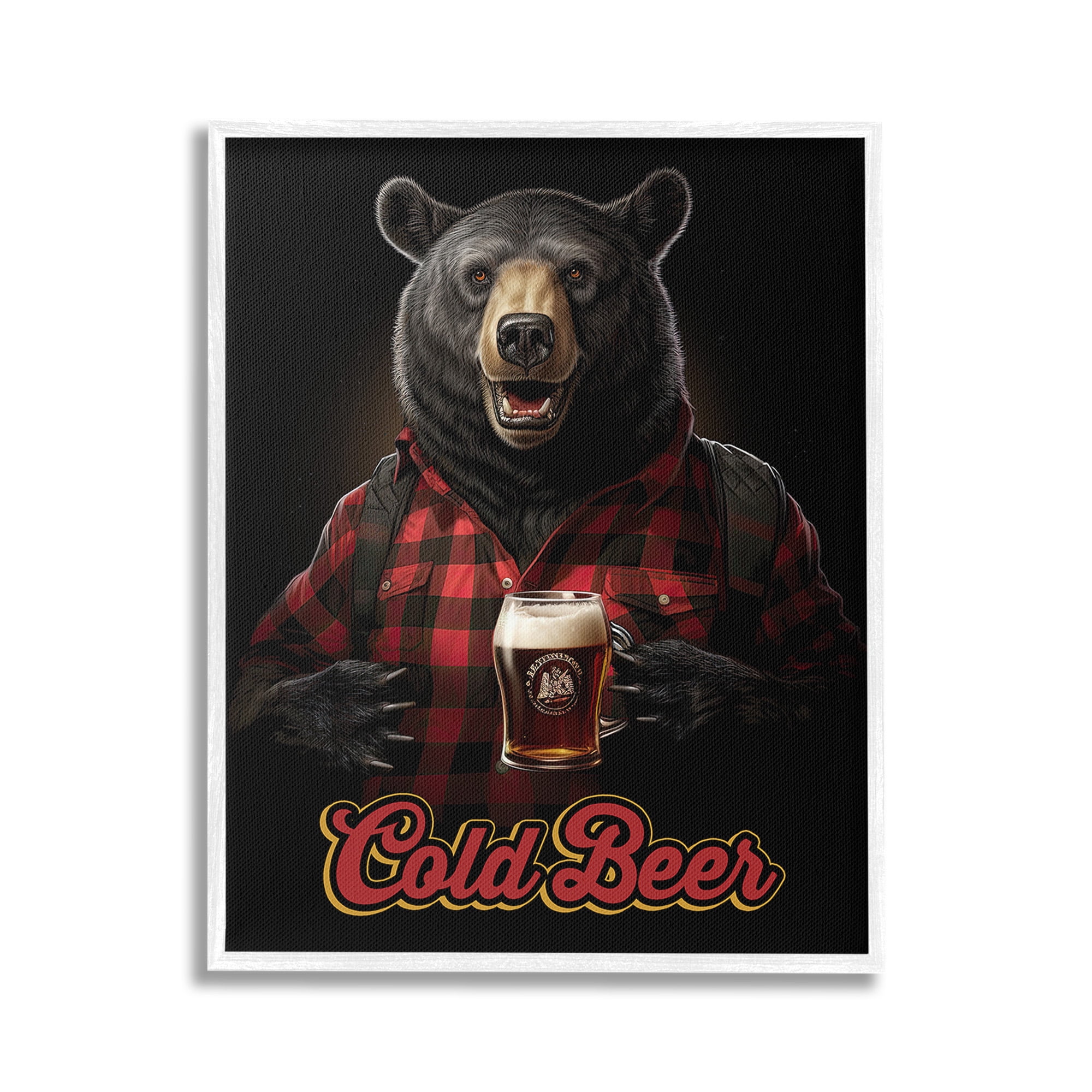 Stupell Industries Bear with Cold Beer Animals & Insects Painting White Framed Art Print Wall Art, 24 x 30