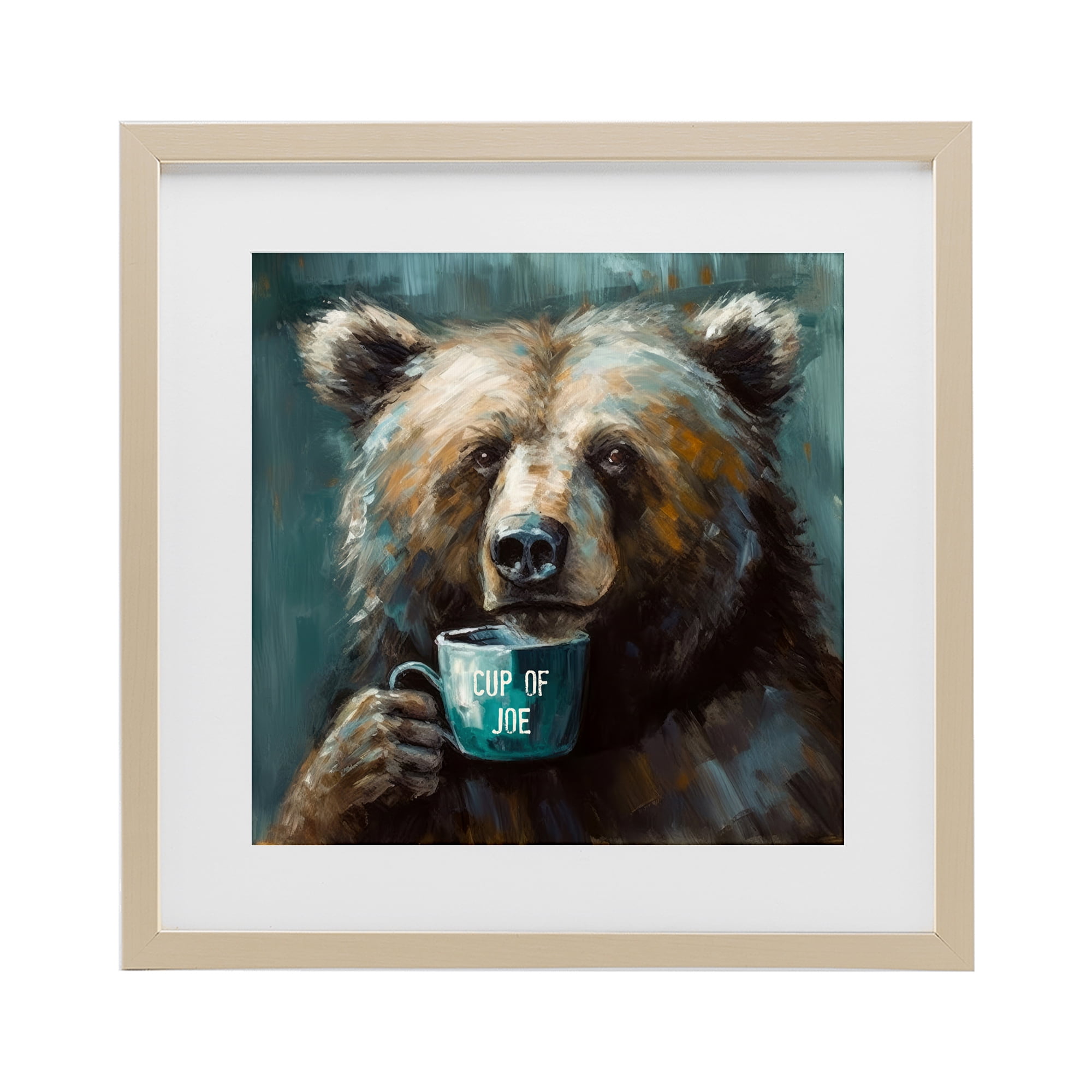 Stupell Industries Bear with Cup Of Joe Birch Framed Print Under Glass, design by Tina LeCour