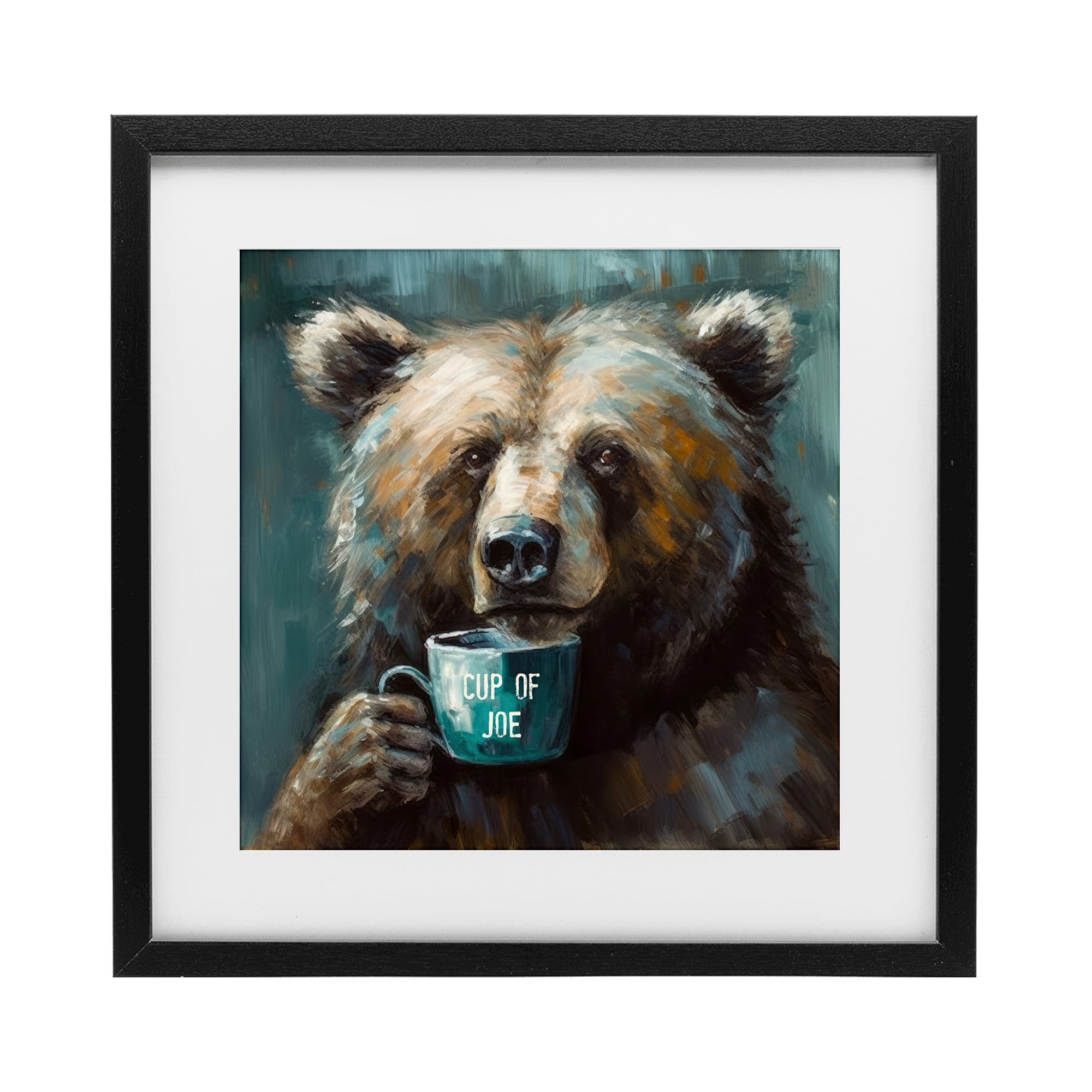 Stupell Industries Bear with Cup Of Joe Black Framed Print Under Glass, design by Tina LeCour