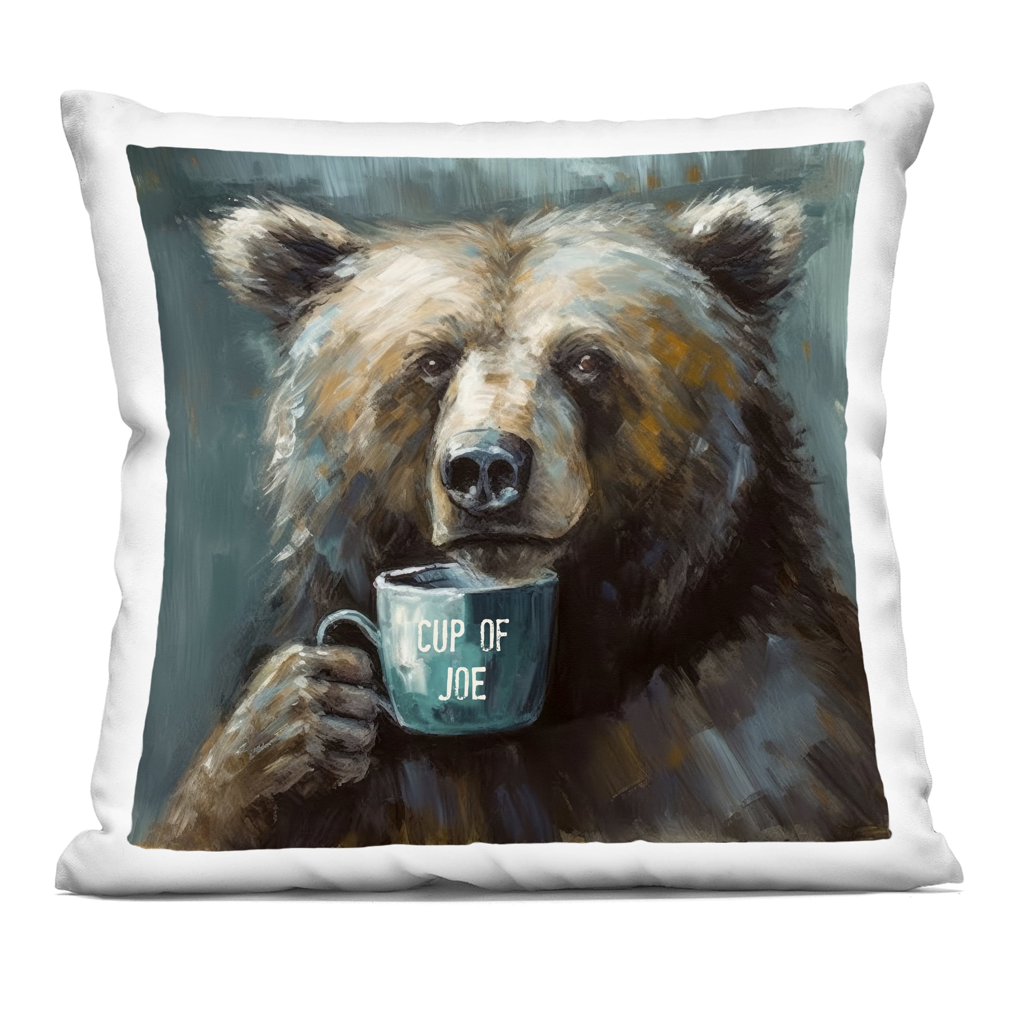 Stupell Industries Bear with Cup Of Joe Decorative Printed Throw Pillow, design by Tina LeCour