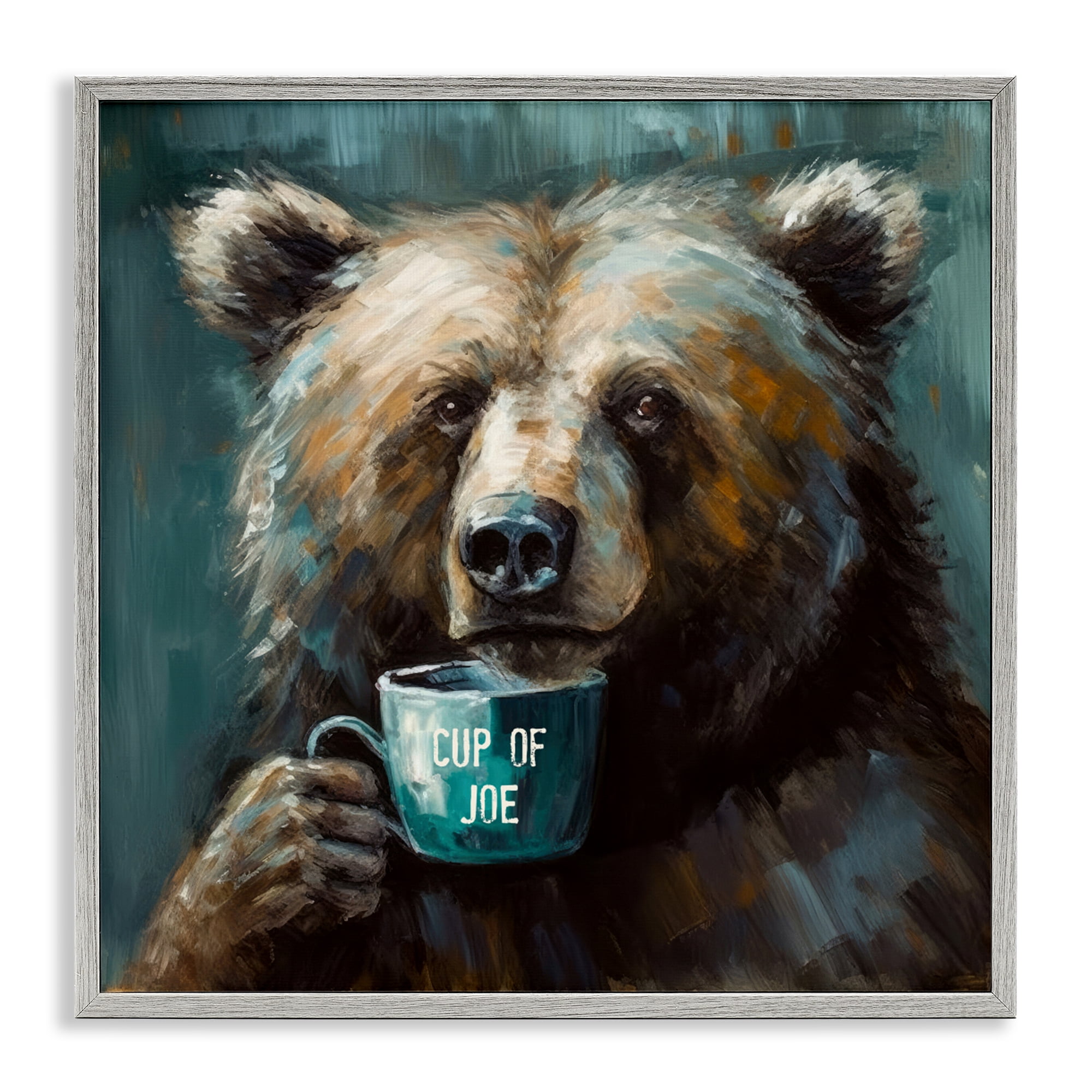 Stupell Industries Bear with Cup Of Joe Gray Framed Giclee Art, design by Tina LeCour