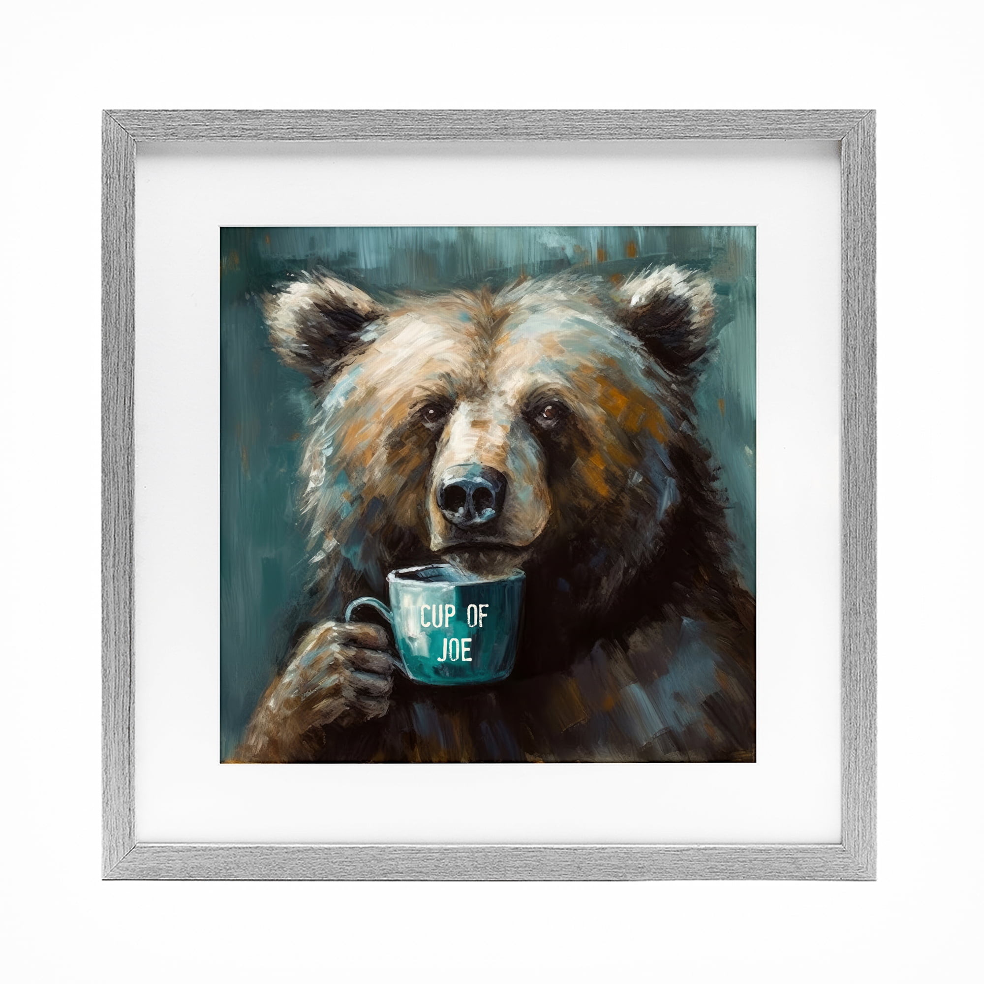 Stupell Industries Bear with Cup Of Joe Gray Framed Print Under Glass, design by Tina LeCour