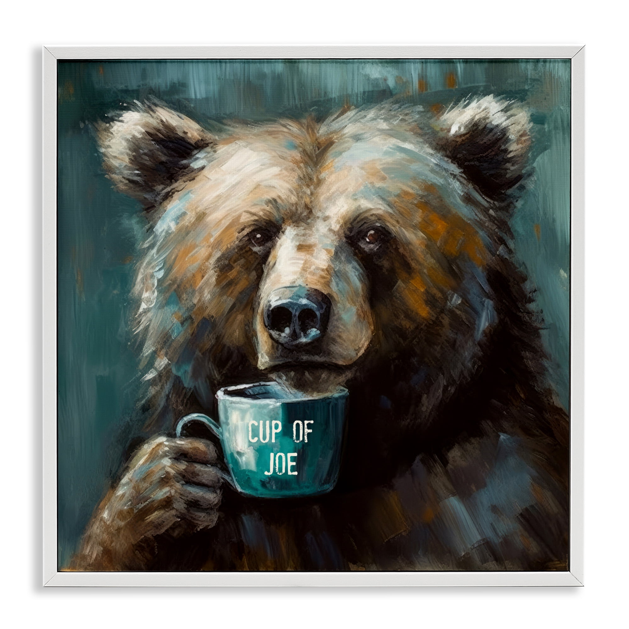 Stupell Industries Bear with Cup Of Joe White Framed Giclee Art, design by Tina LeCour