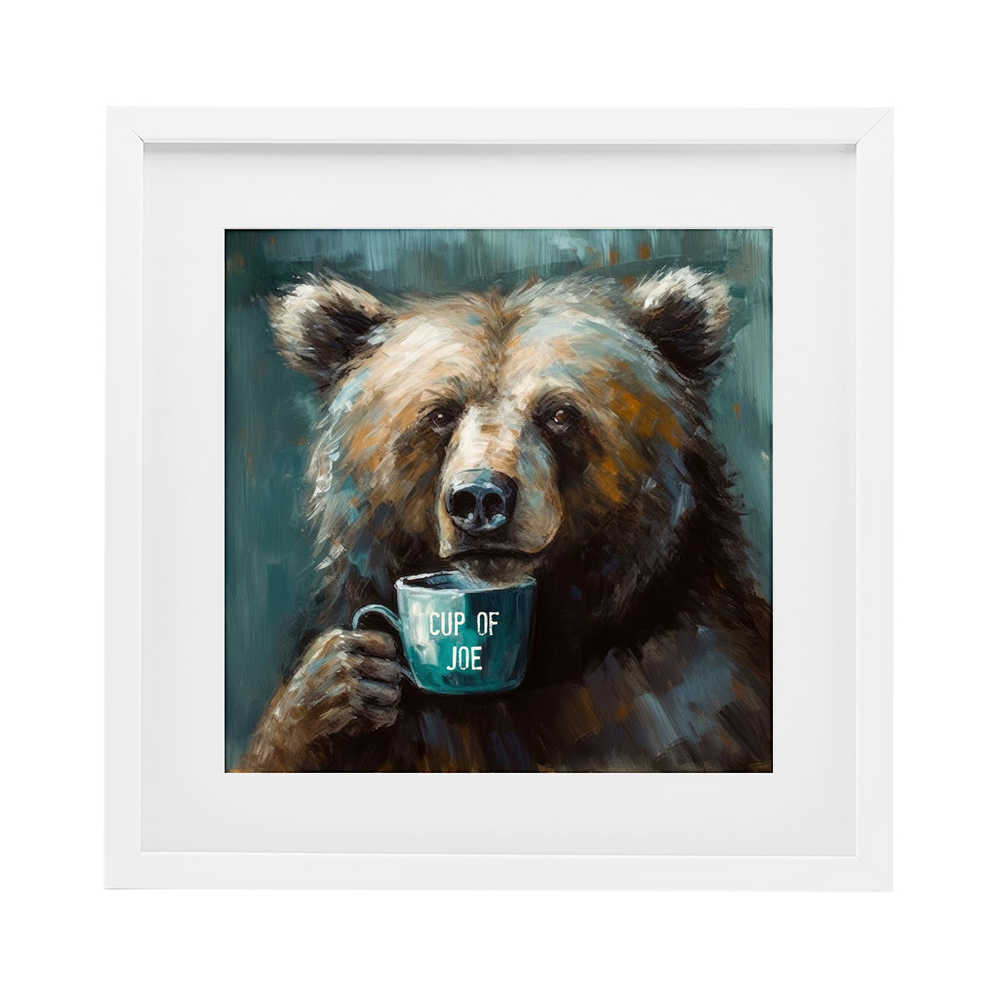 Stupell Industries Bear with Cup Of Joe White Framed Print Under Glass, design by Tina LeCour