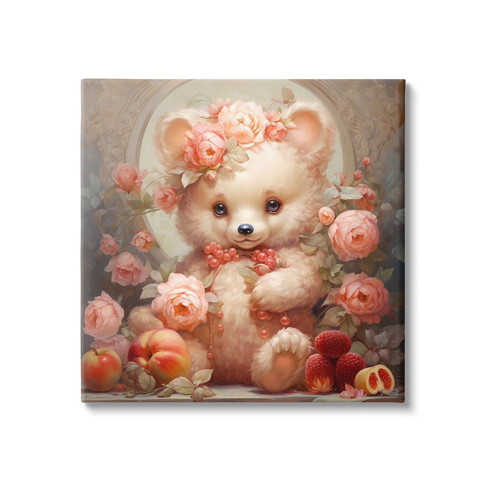 Vintage Floral Teddy Bear Canvas Wall Art, 17 x 17