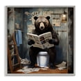 thumbnail image 1 of Bear with Newspaper Bathroom Gray Framed Giclee Art, 17 x 17, 1 of 8