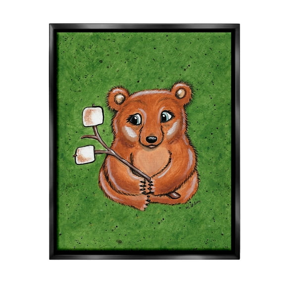 Stupell Industries Bear with S'mores Animals & Insects Painting Black Floater Framed Canvas Art Print Wall Art, 17 x 21
