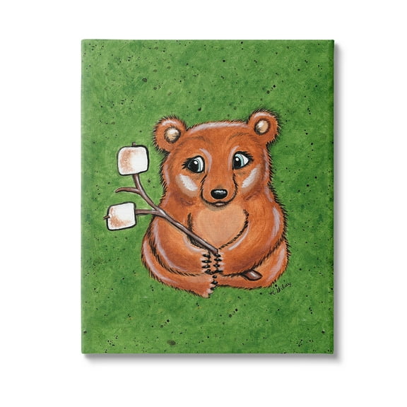 Stupell Industries Bear with S'mores Animals & Insects Painting Gallery Wrapped Canvas Art Print Wall Art, 16 x 20