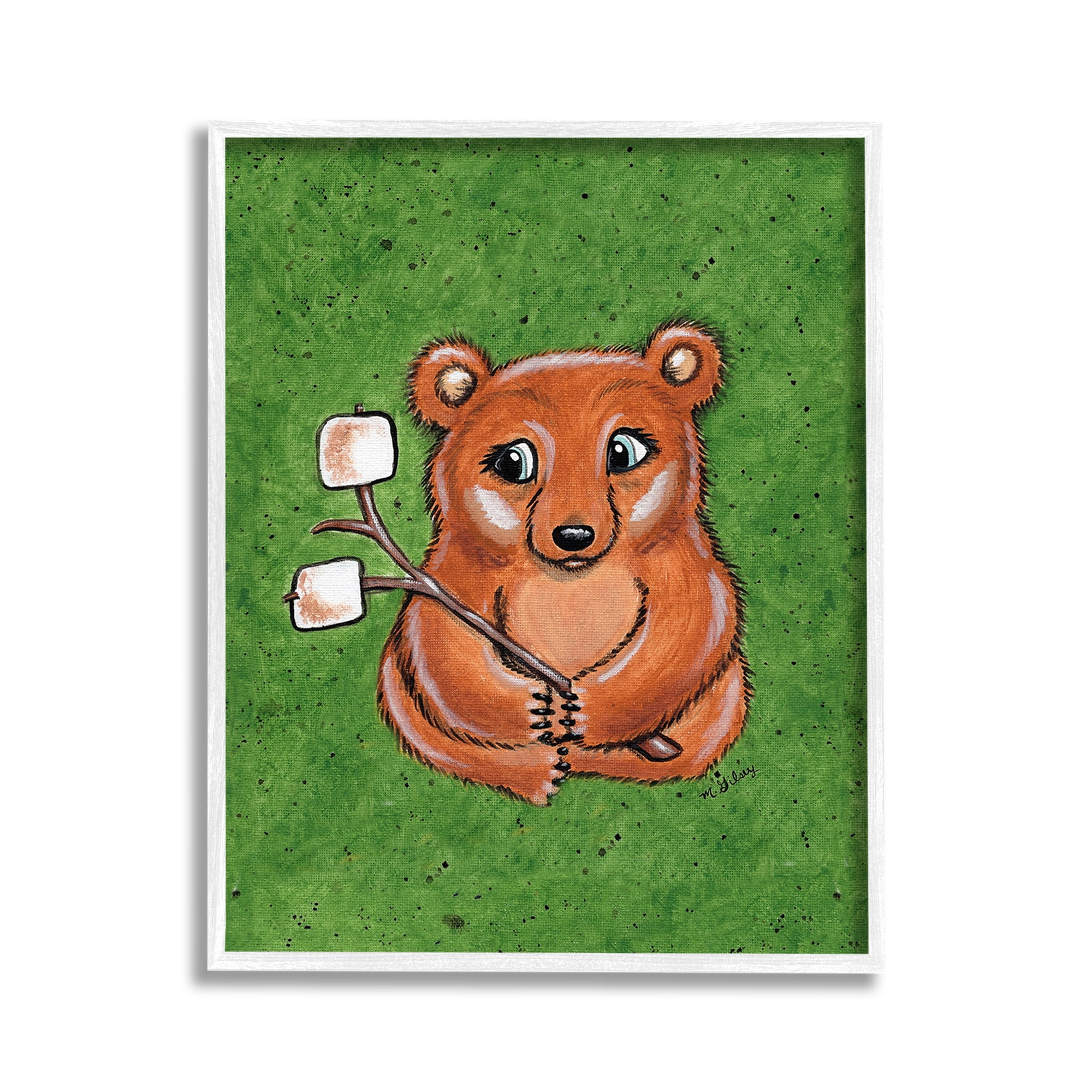 Stupell Industries Bear with S'mores Animals & Insects Painting White Framed Art Print Wall Art, 11 x 14