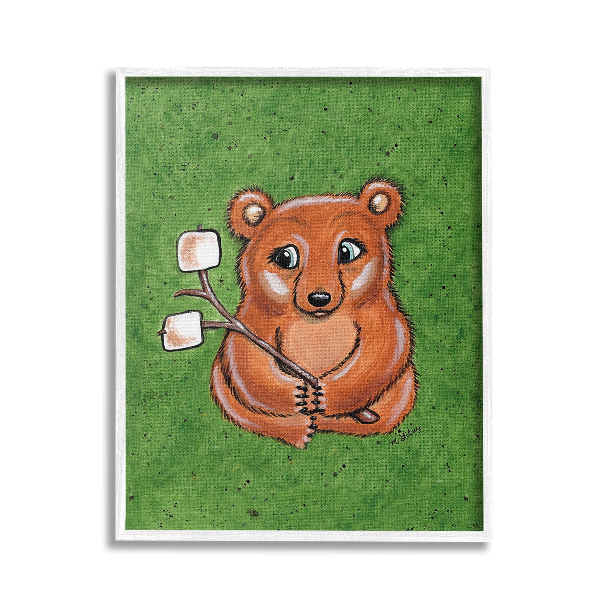 Stupell Industries Bear with S'mores Animals & Insects Painting White Framed Art Print Wall Art, 24 x 30