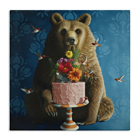 Stupell Industries Bear with Sweet Dessert Cake Animals Painting Wrapped Canvas Canvas Art Print Wall Art, 24 x 24