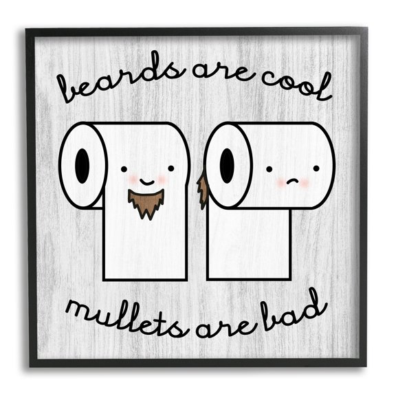 Stupell Industries Beards Vs. Mullets Toilet Paper Bathroom Humor Expression Graphic Art Black Framed Art Print Wall Art, Design by Daphne Polselli