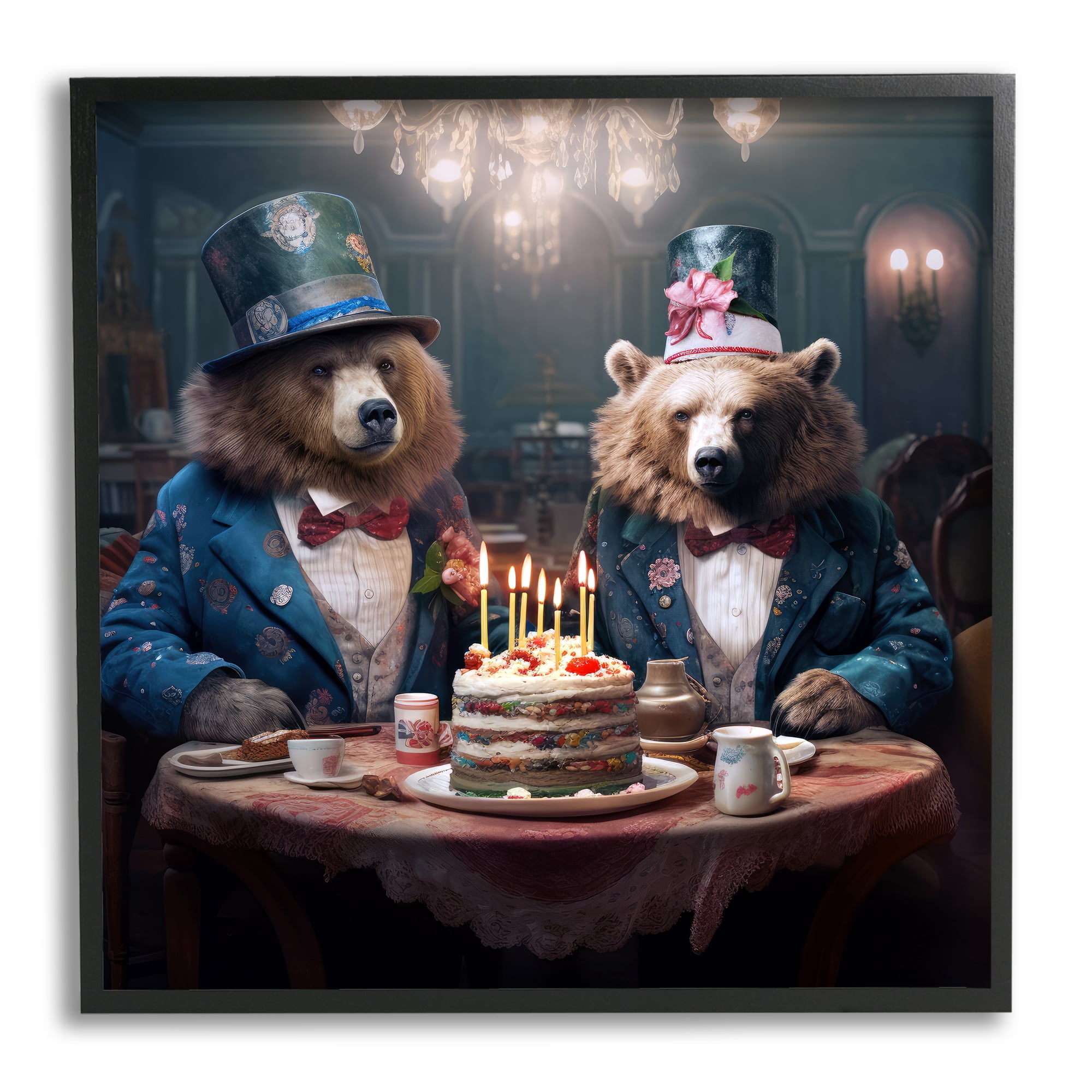 Stupell Industries Bears & Birthday Cake Animals & Insects Painting Black Framed Art Print Wall Art, 17 x 17