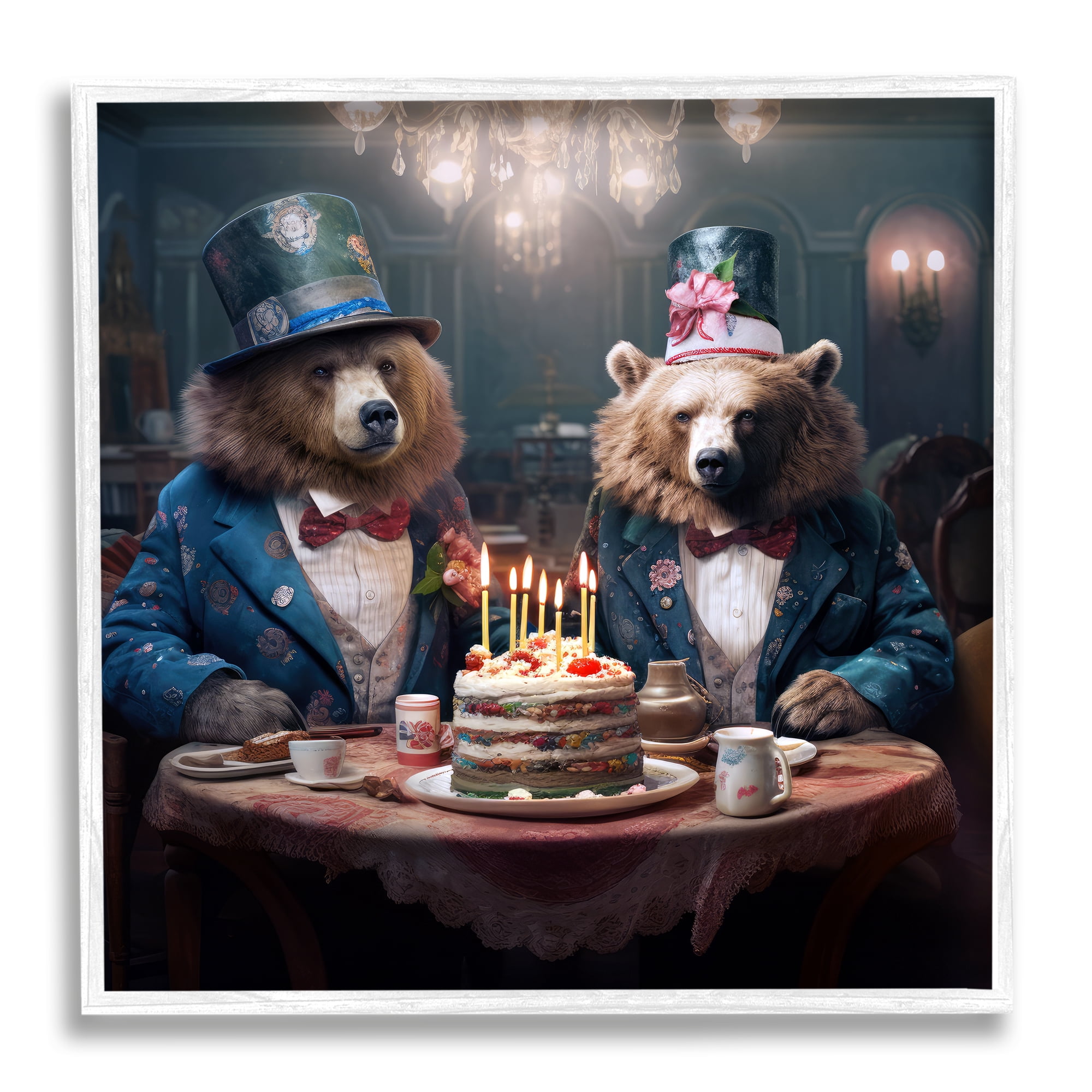 Stupell Industries Bears & Birthday Cake Animals & Insects Painting White Framed Art Print Wall Art, 24 x 24