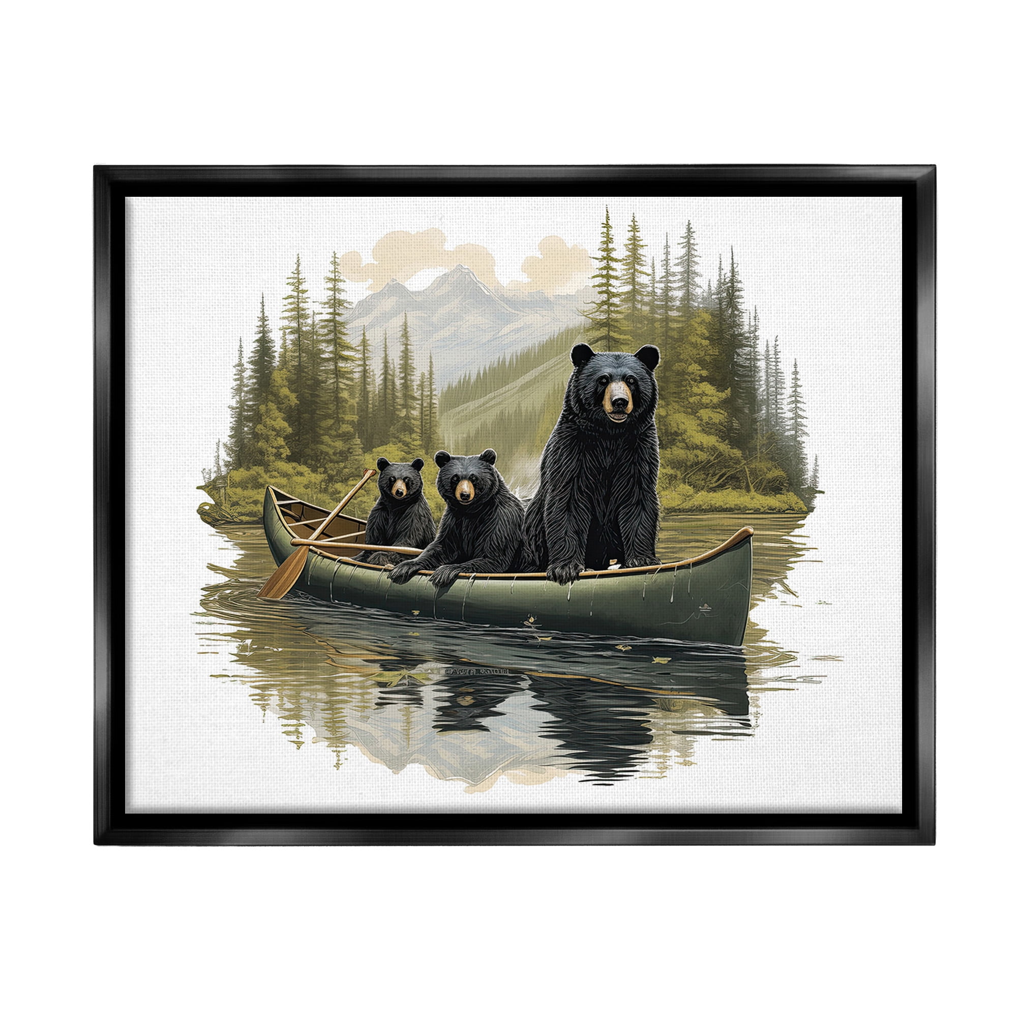 Stupell Industries Bears Canoeing on Lake Animals & Insects Painting Black Floater Framed Canvas Art Print Wall Art, 31 x 25