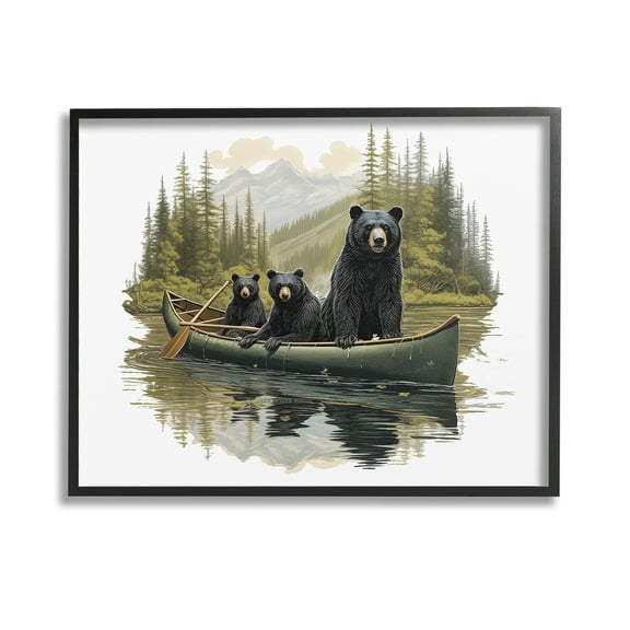 Stupell Industries Bears Canoeing on Lake Animals & Insects Painting Black Framed Art Print Wall Art, 14 x 11
