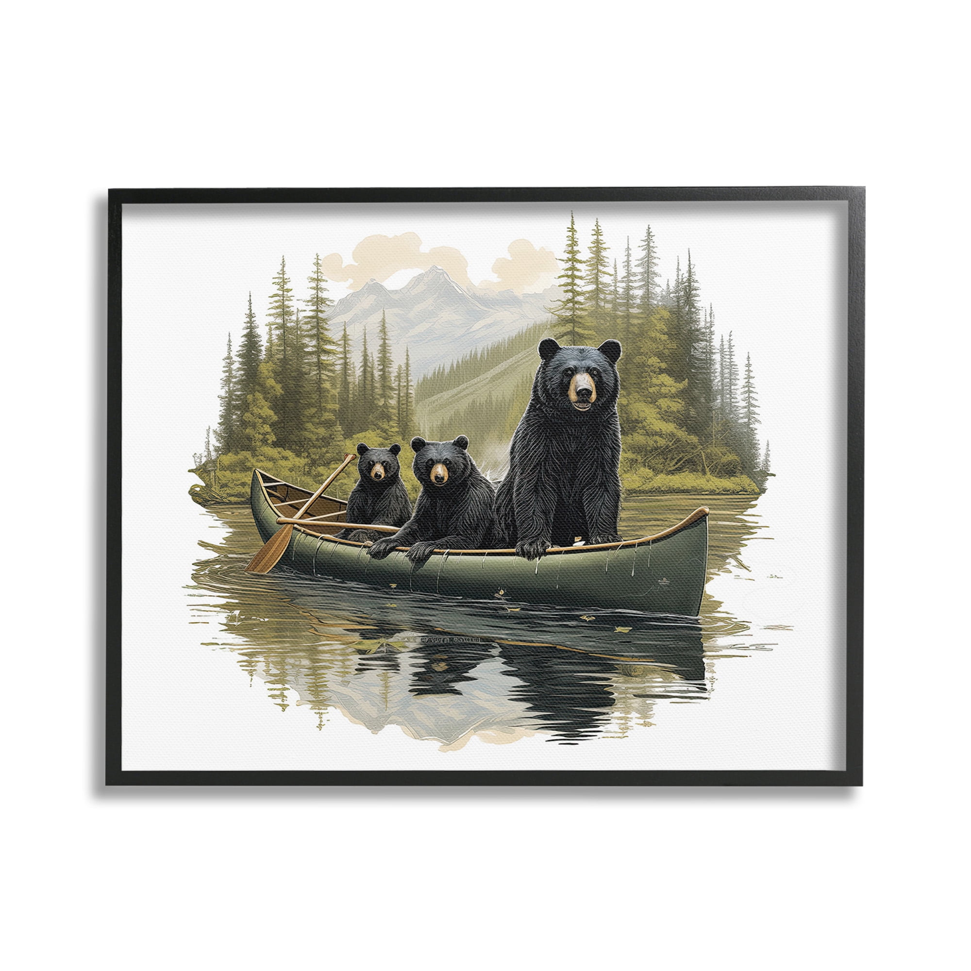Stupell Industries Bears Canoeing on Lake Animals & Insects Painting Black Framed Art Print Wall Art, 30 x 24