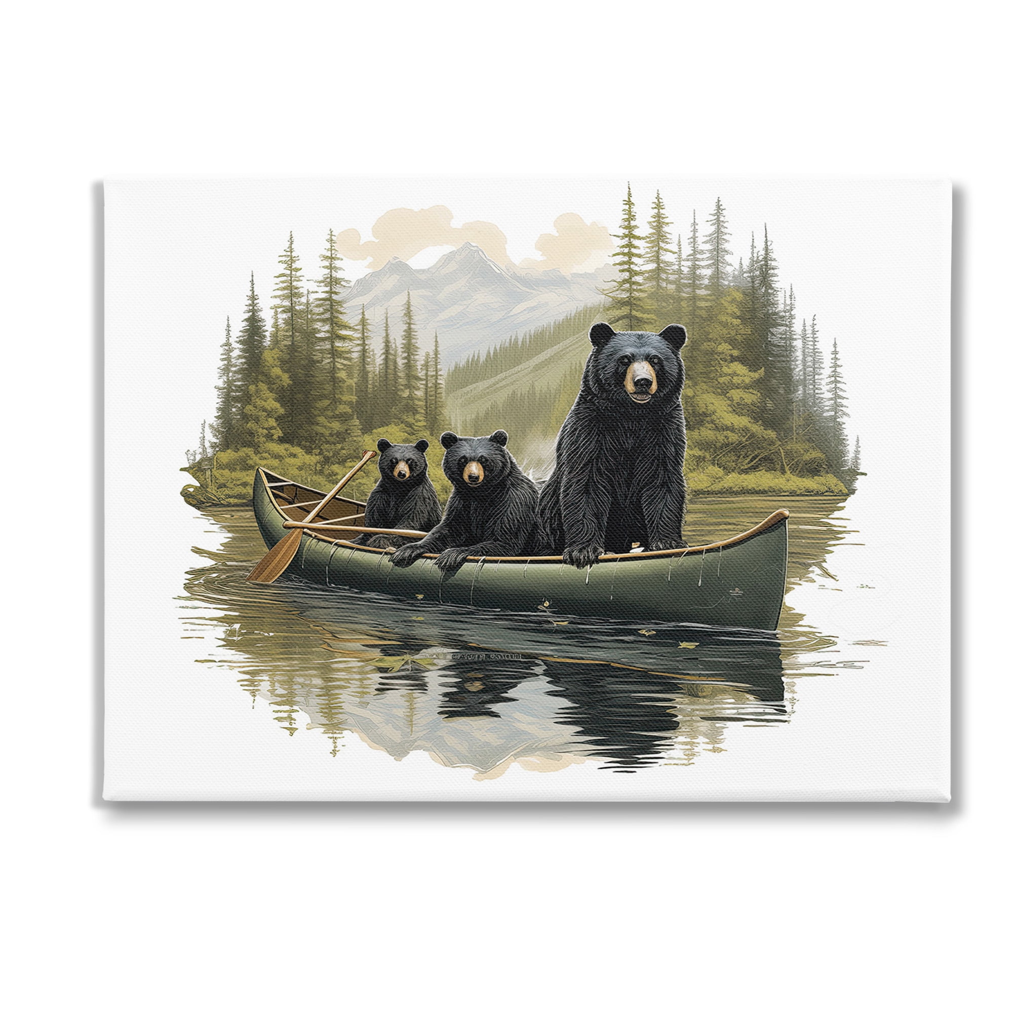Stupell Industries Bears Canoeing on Lake Animals & Insects Painting Gallery Wrapped Canvas Art Print Wall Art, 40 x 30