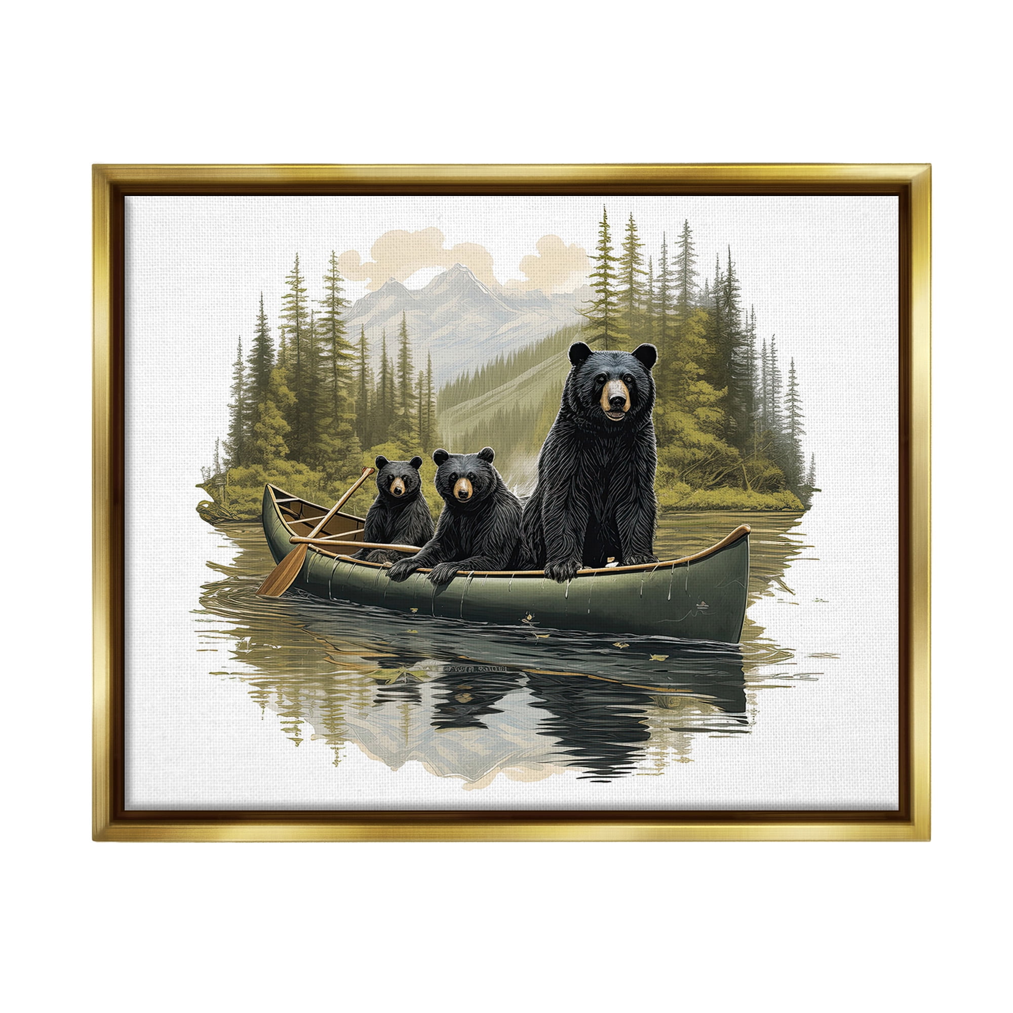 Stupell Industries Bears Canoeing on Lake Animals & Insects Painting Gold Floater Framed Canvas Art Print Wall Art, 21 x 17