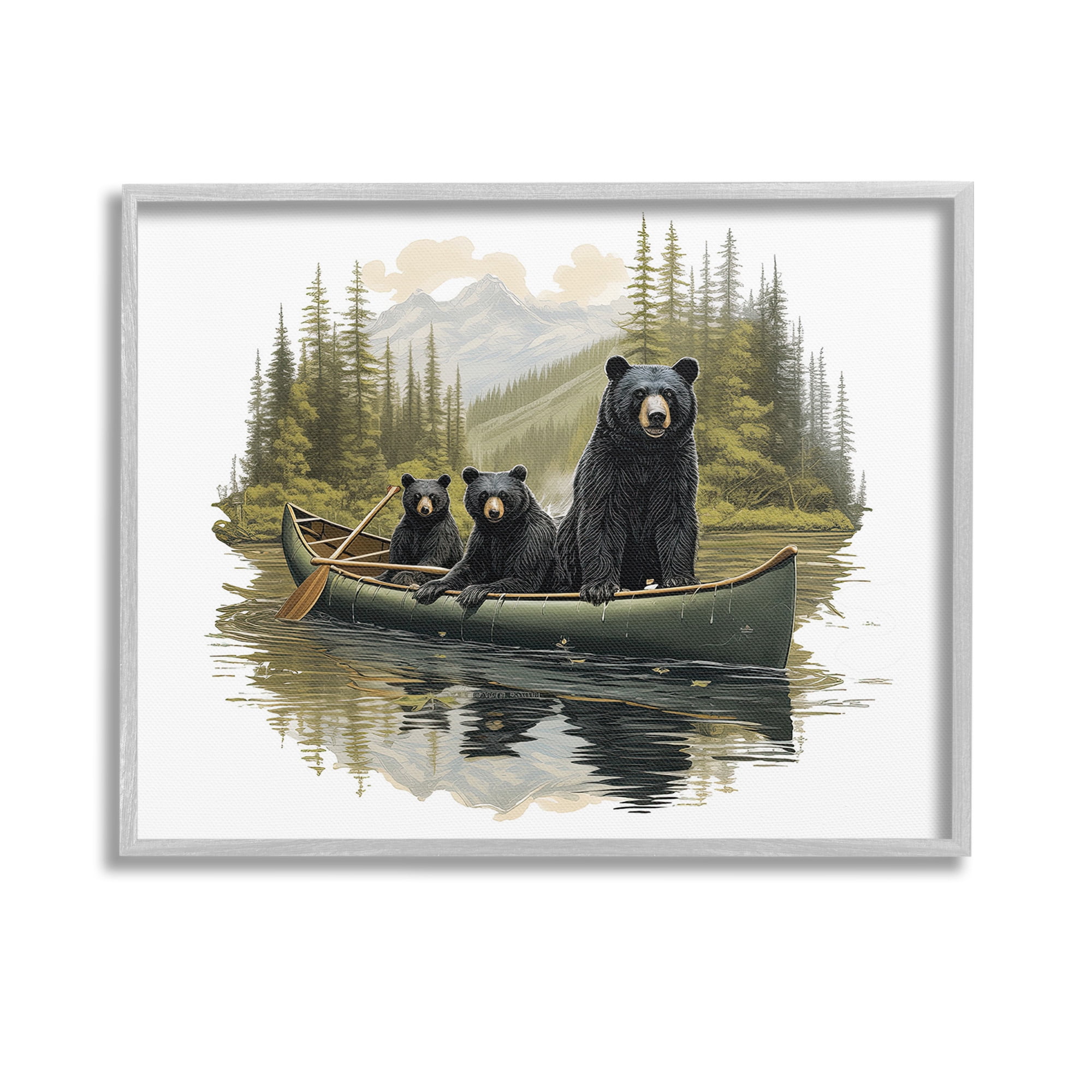 Stupell Industries Bears Canoeing on Lake Animals & Insects Painting Gray Framed Art Print Wall Art, 14 x 11