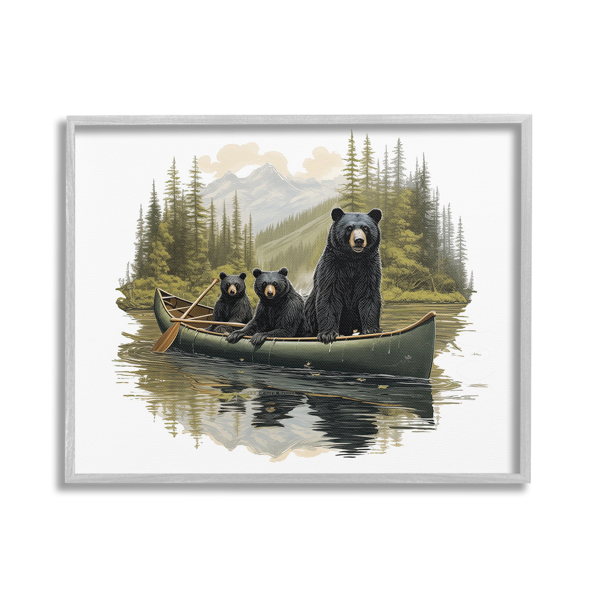 Stupell Industries Bears Canoeing on Lake Animals & Insects Painting Gray Framed Art Print Wall Art, 20 x 16